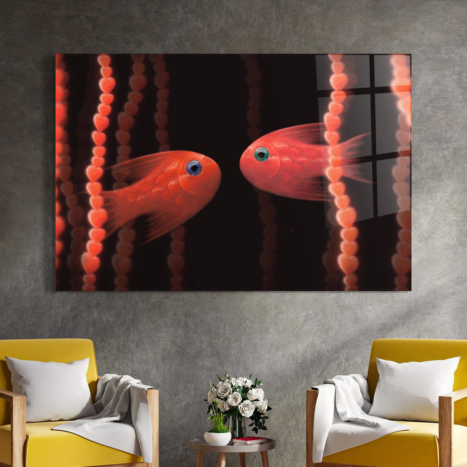 Tablou Sticla Orange Fish Heart mockup 4