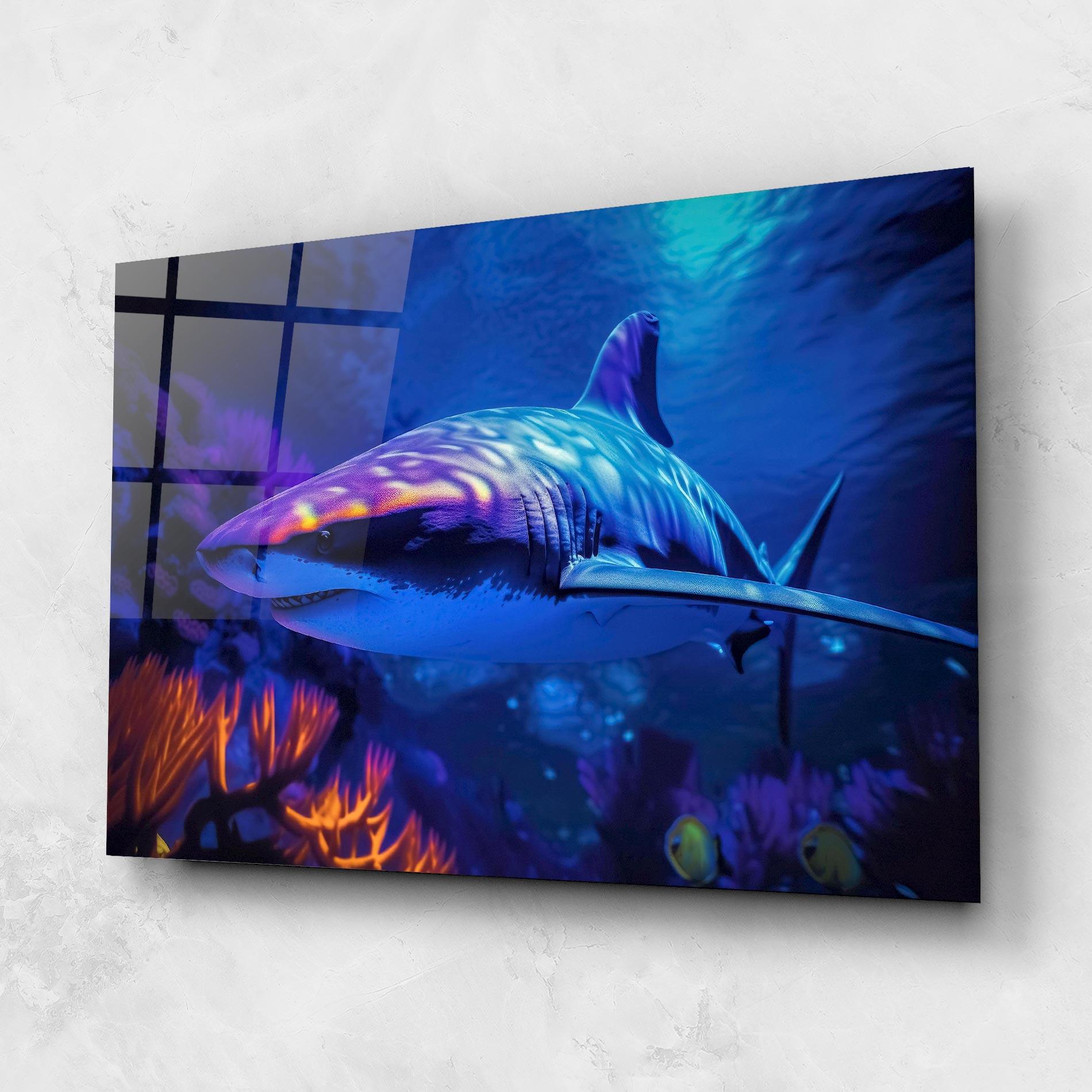 Tablou Sticla Blue Light Shark mockup 1
