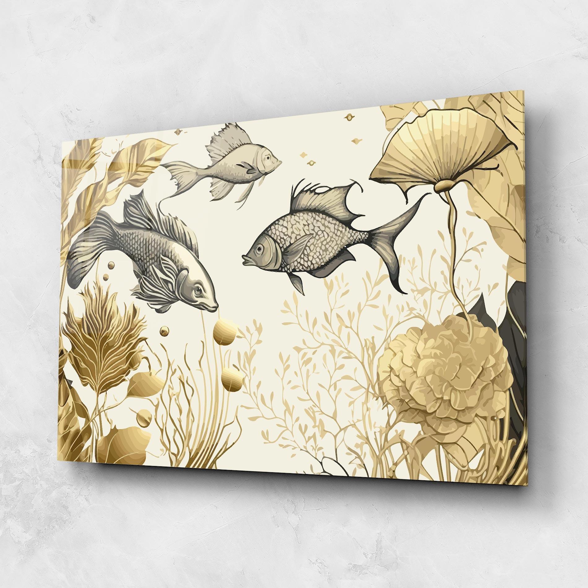 Tablou Sticla Grey Gold Fish mockup 1