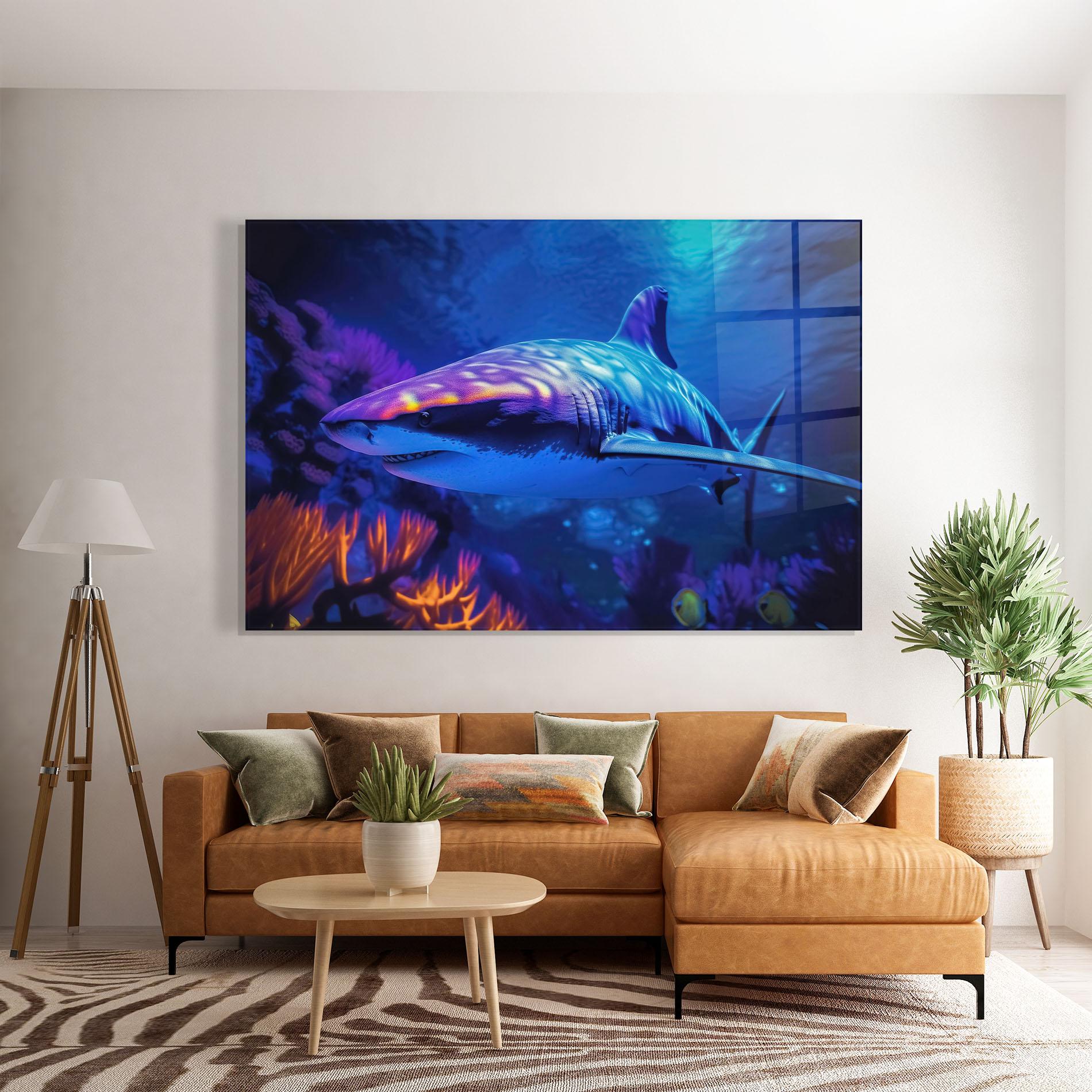 Tablou Sticla Blue Light Shark mockup 7
