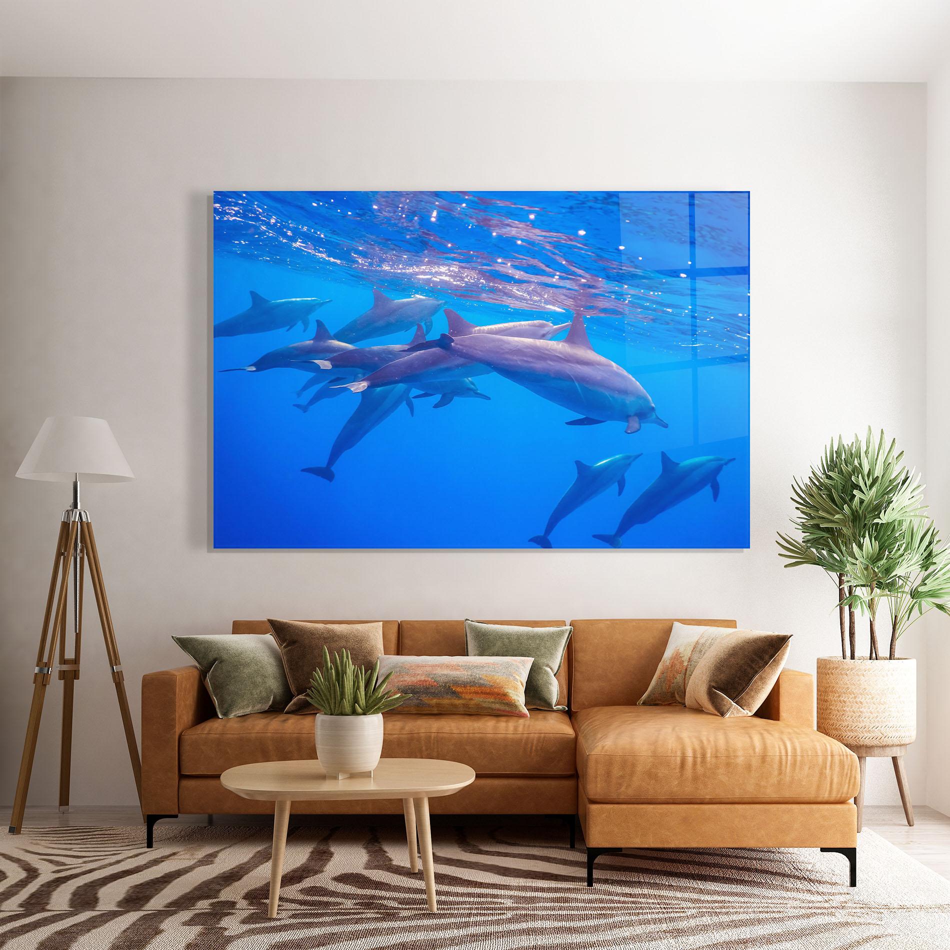 Tablou Sticla Dolphin Family mockup 7