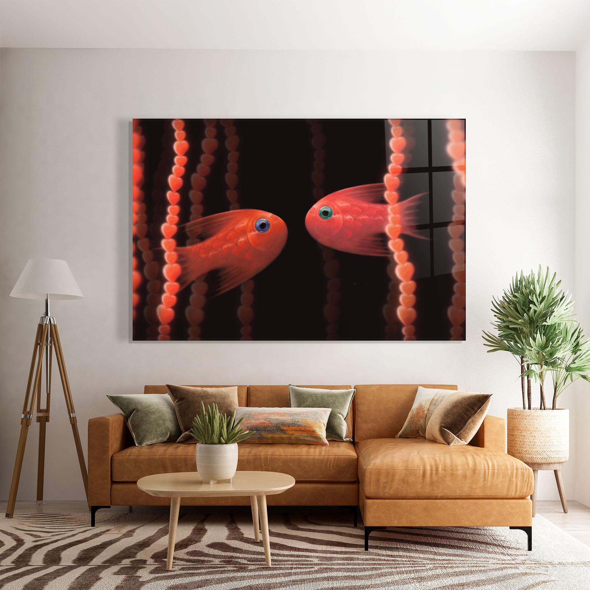 Tablou Sticla Orange Fish Heart mockup 7