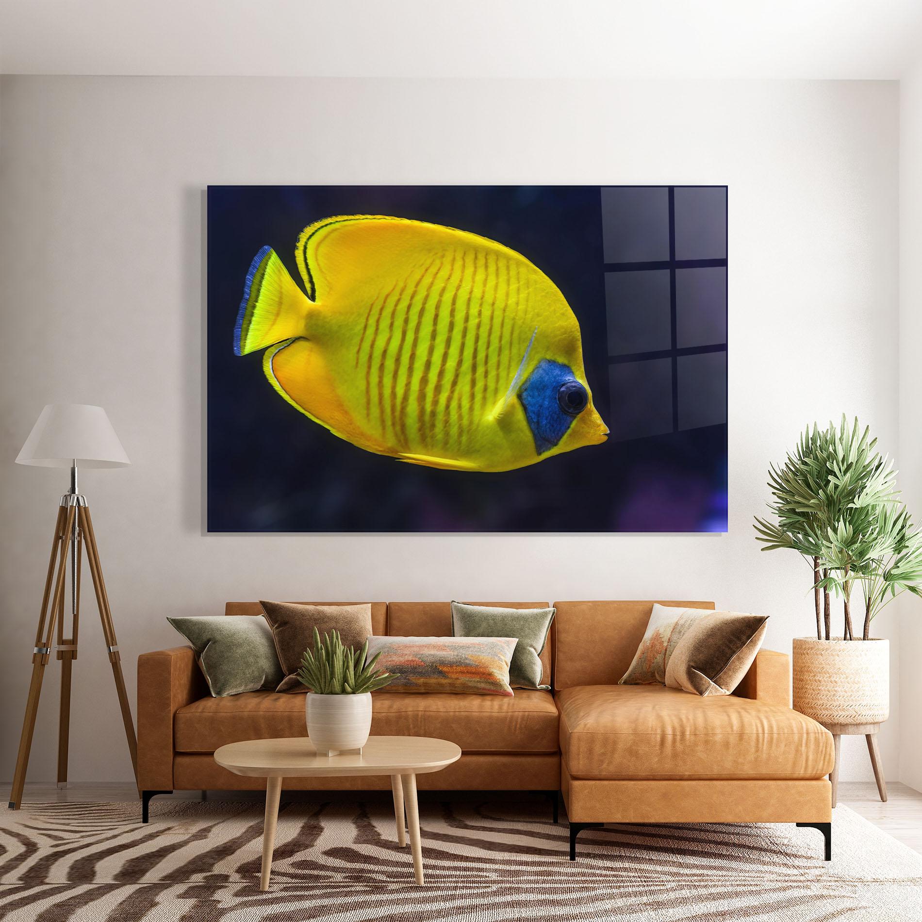 Tablou Sticla Yellow Blue Fish mockup 7