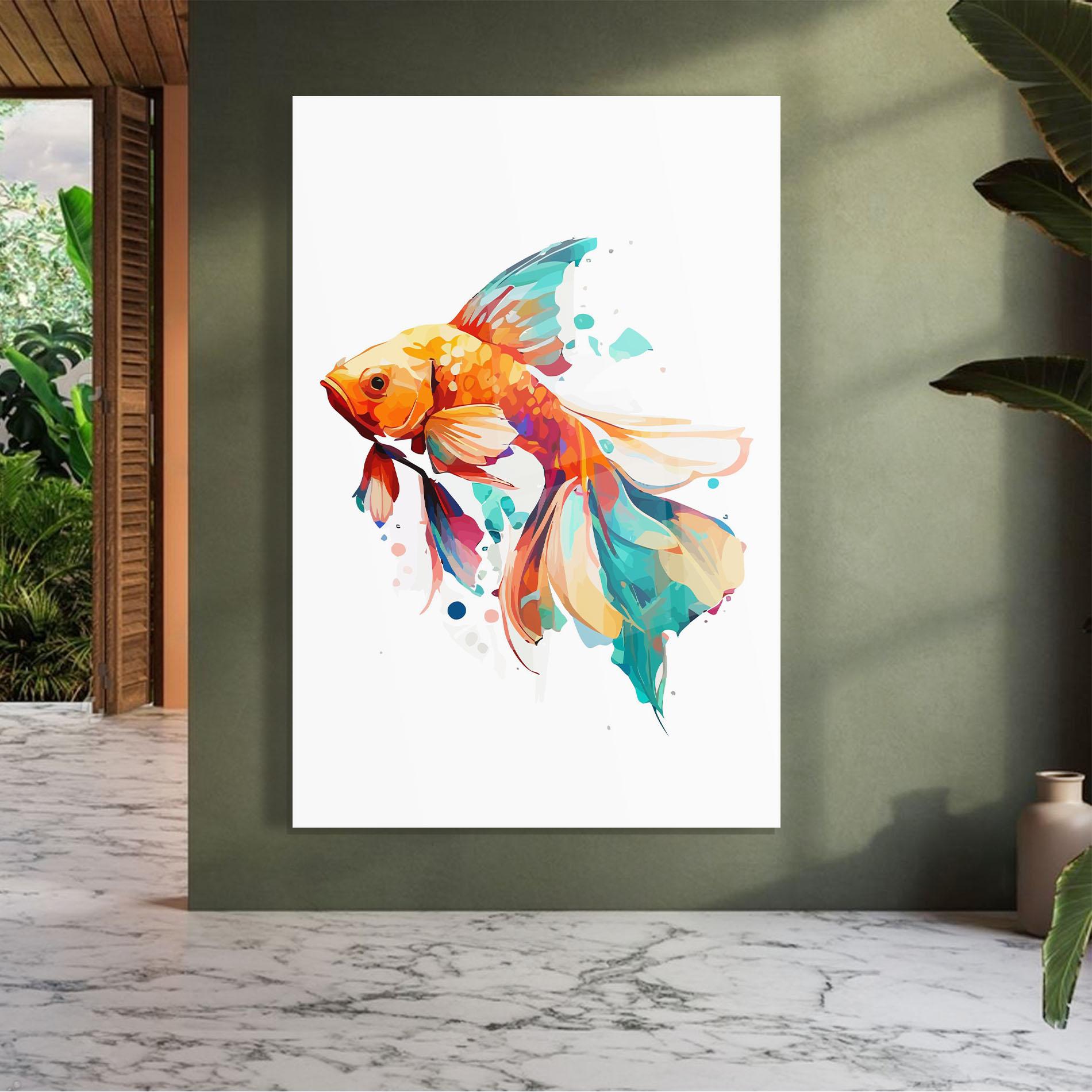Tablou Sticla Blue Orange Fish mockup 7