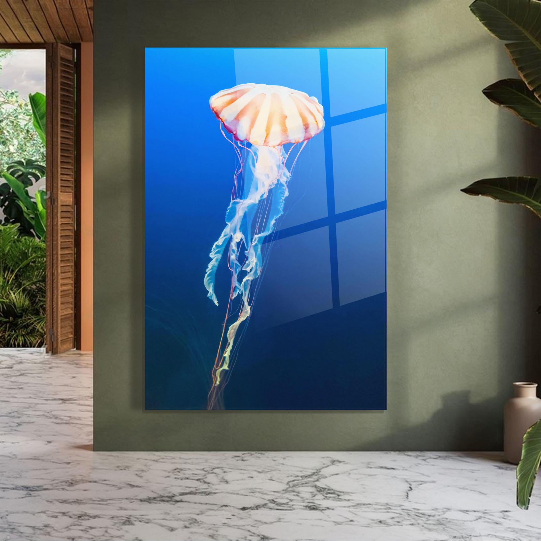 Tablou Sticla Cream Jellyfish mockup 7