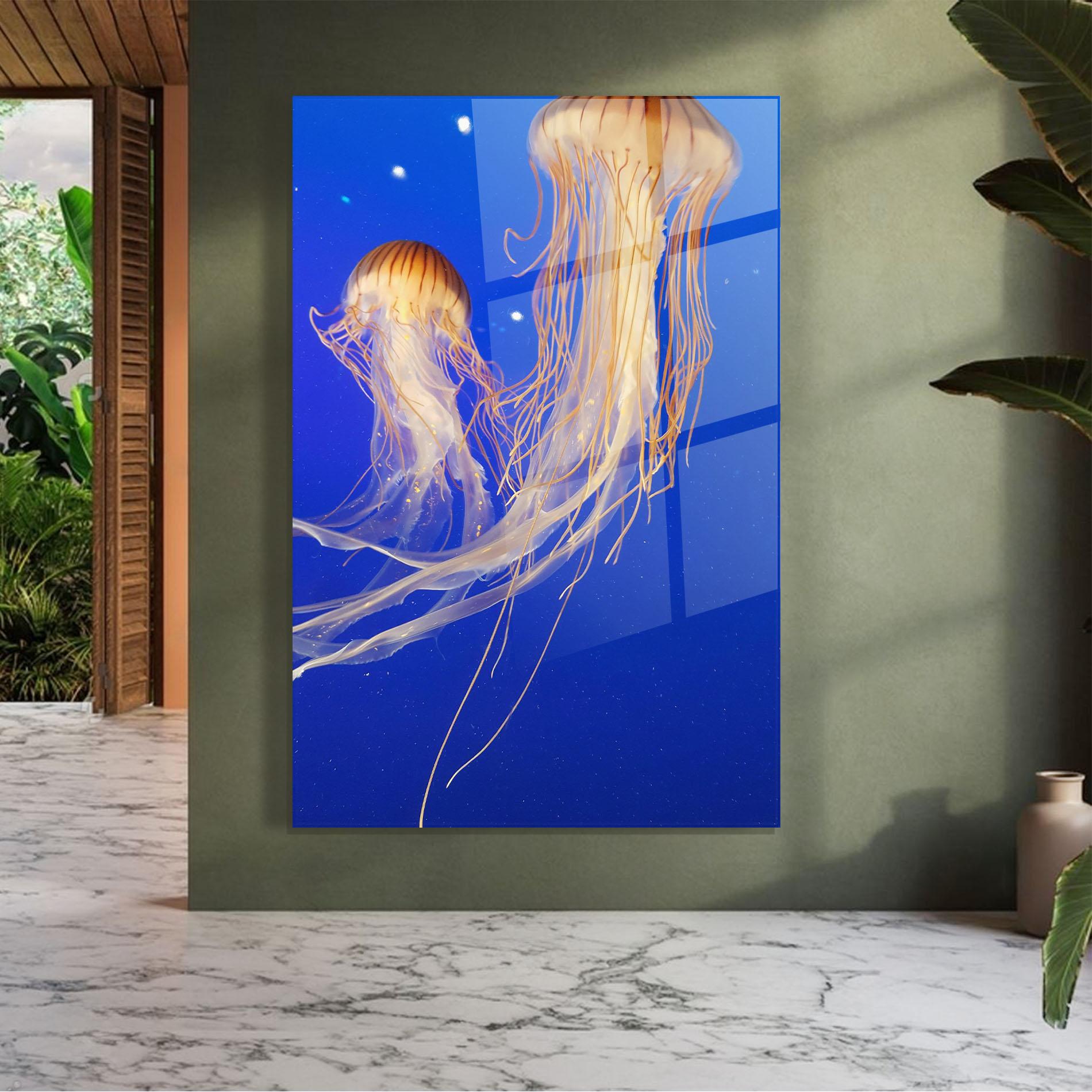Tablou Sticla Light Orange Jellyfish mockup 7