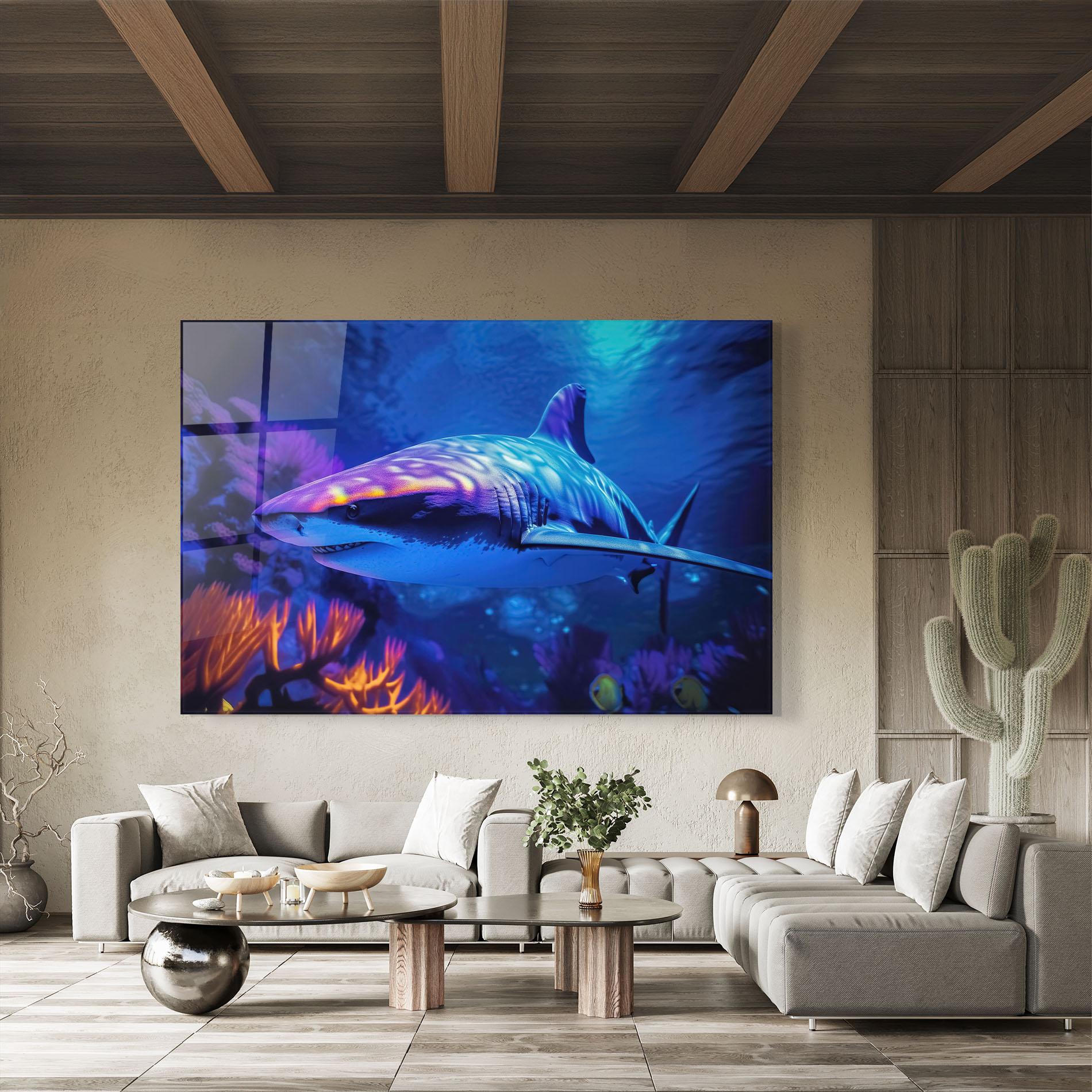 Tablou Sticla Blue Light Shark mockup 8