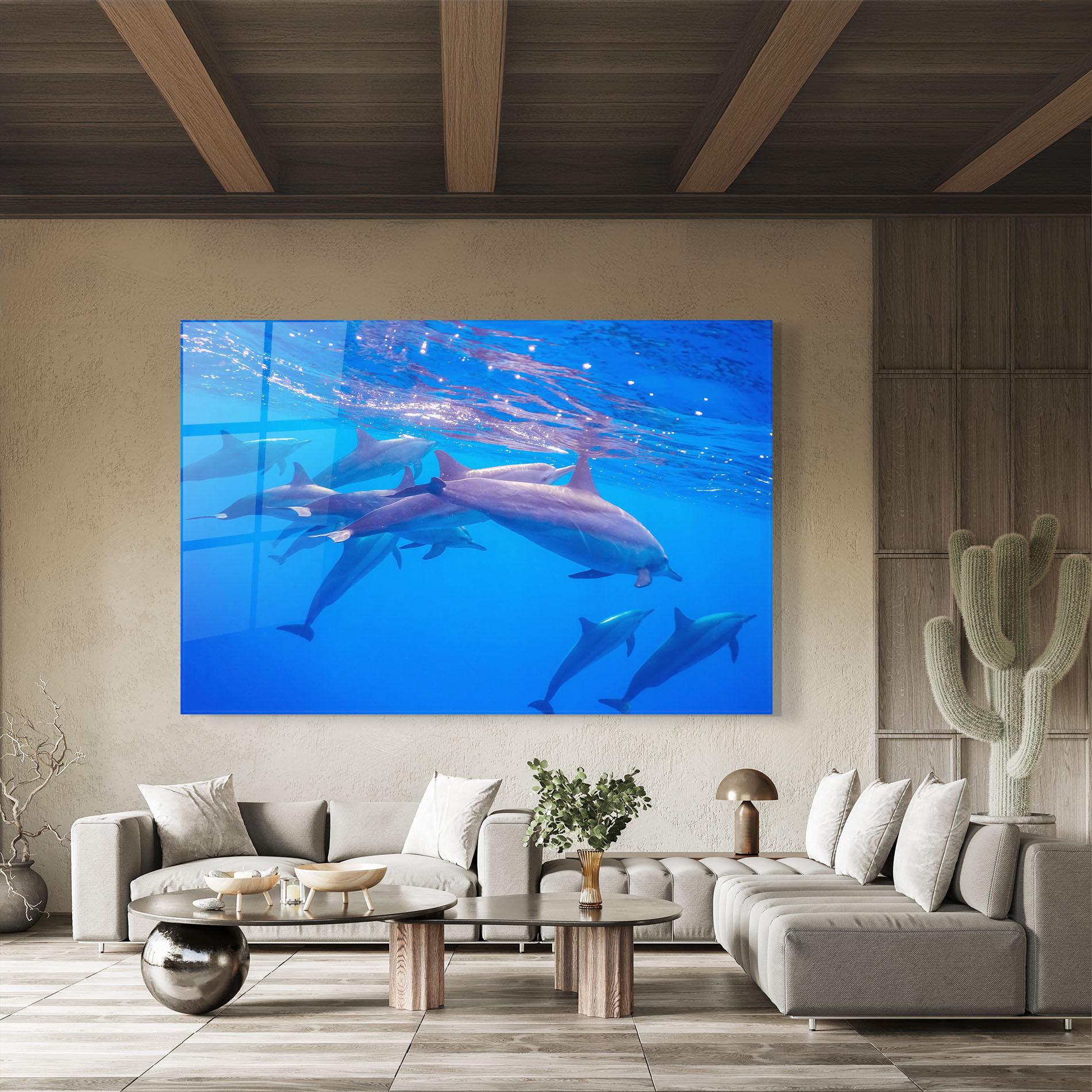 Tablou Sticla Dolphin Family mockup 8