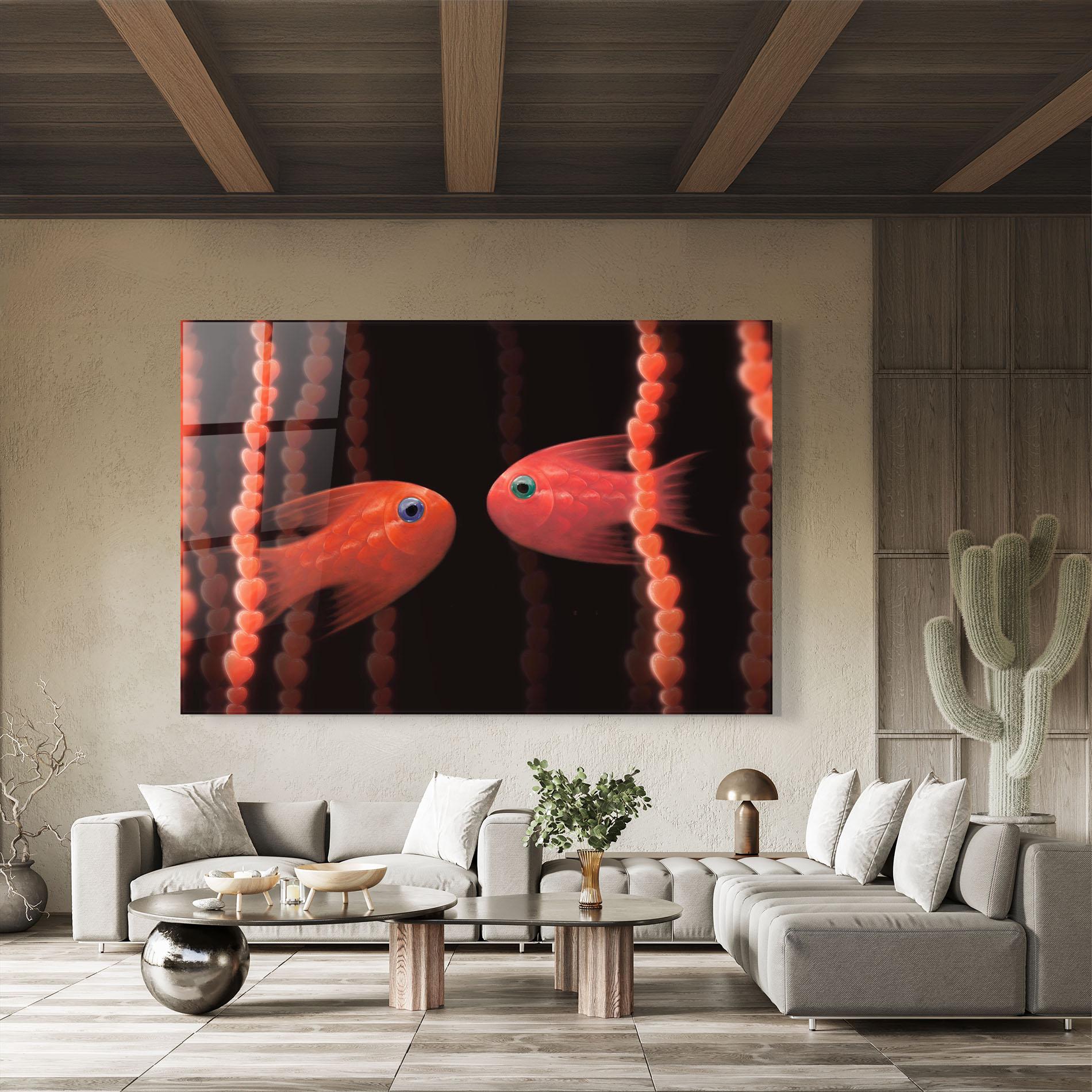 Tablou Sticla Orange Fish Heart mockup 8