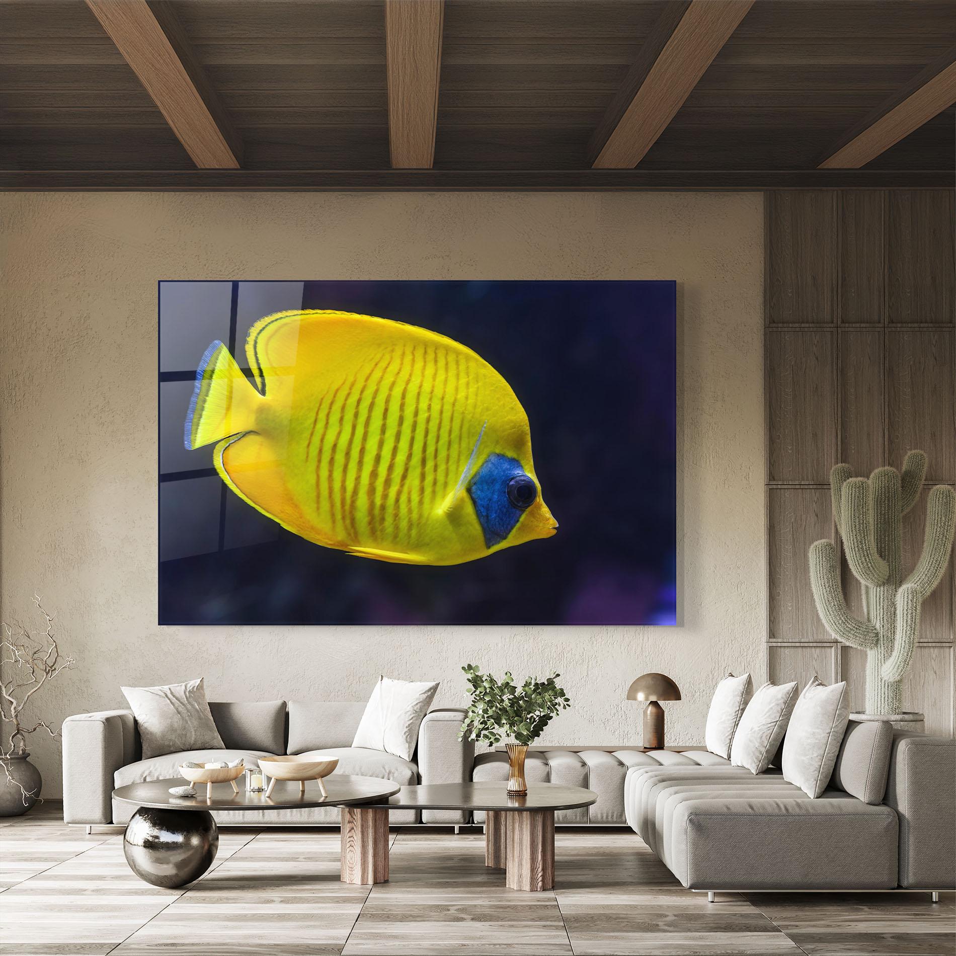 Tablou Sticla Yellow Blue Fish mockup 8