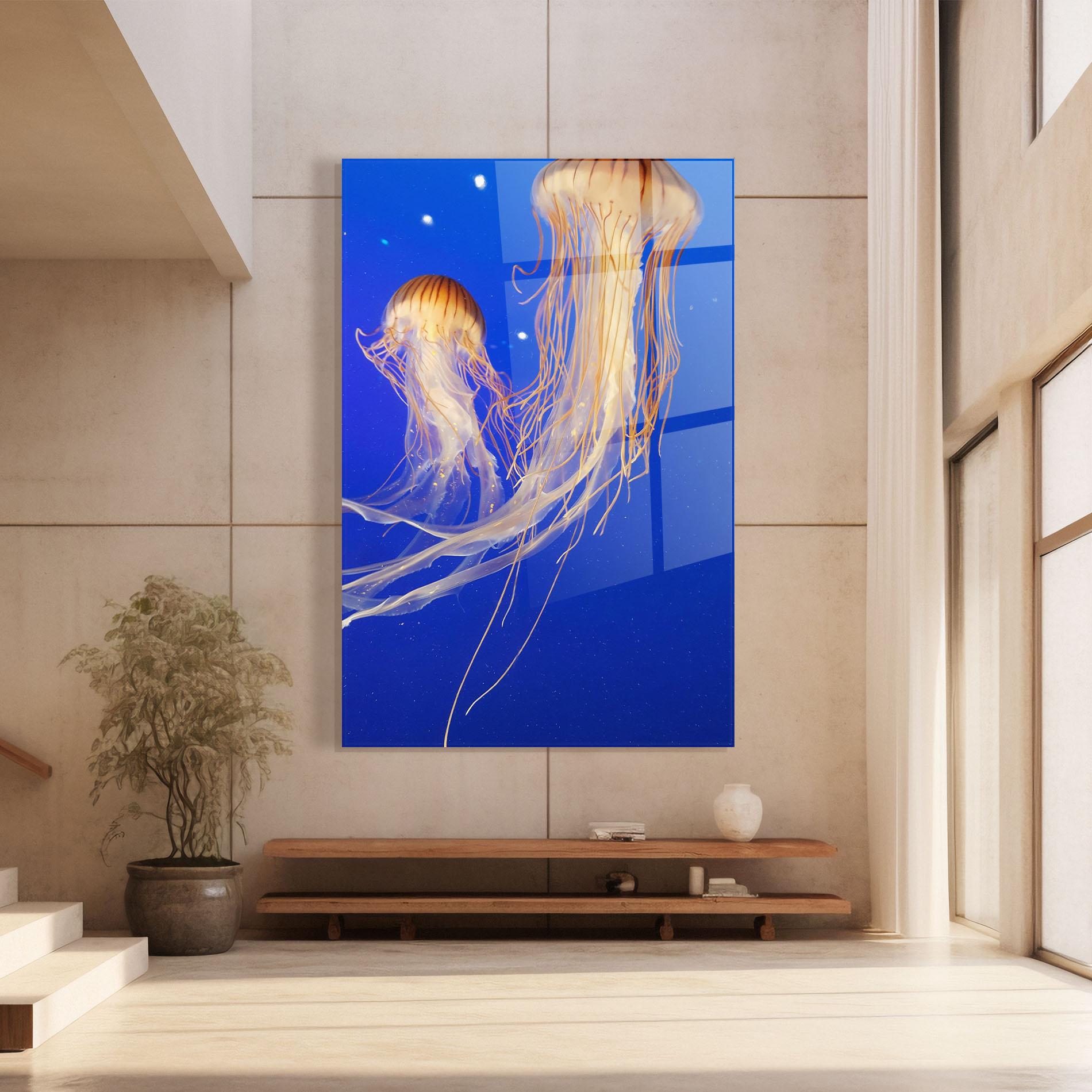 Tablou Sticla Light Orange Jellyfish mockup 8