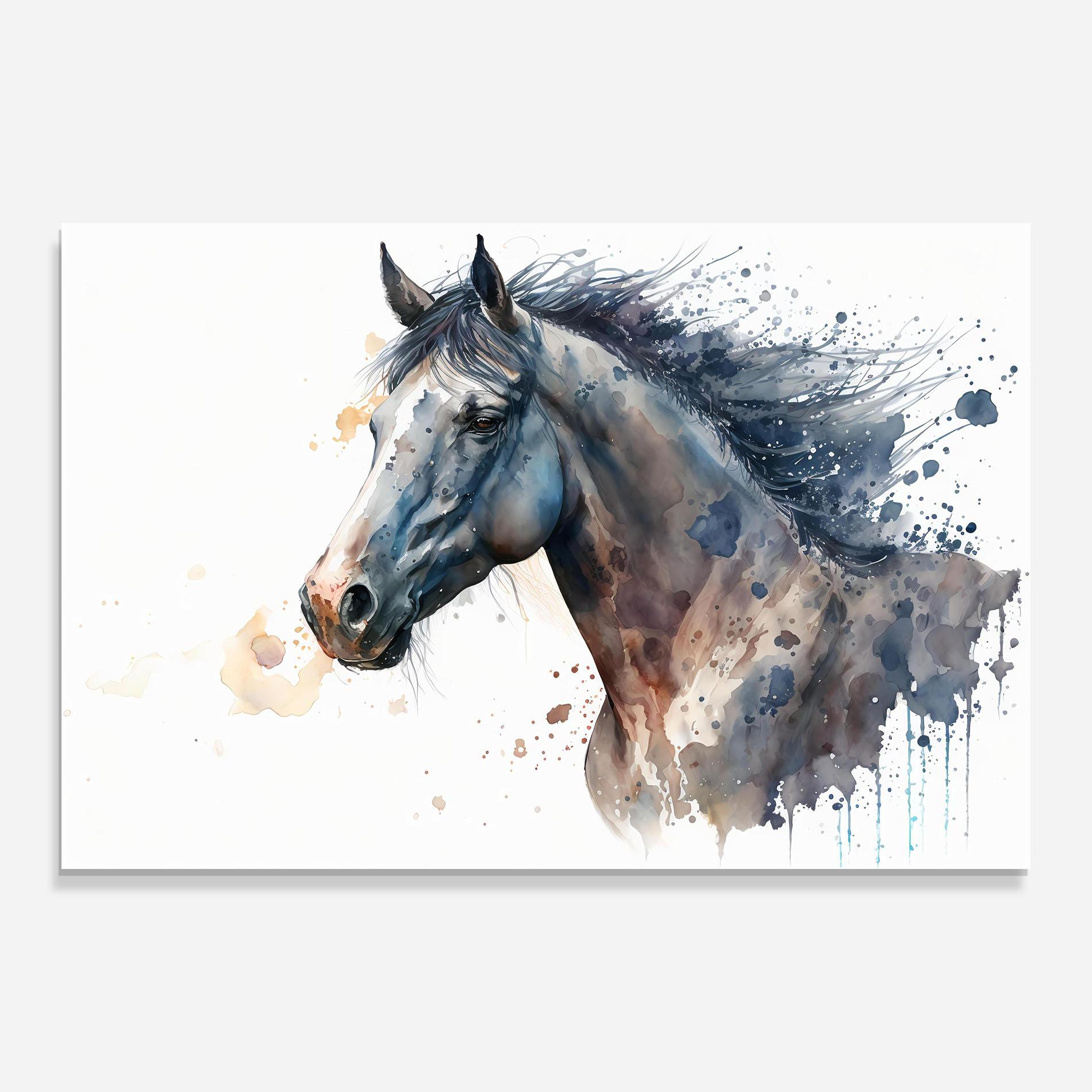 Tablou Sticla Blue Horse Painting mockup 0