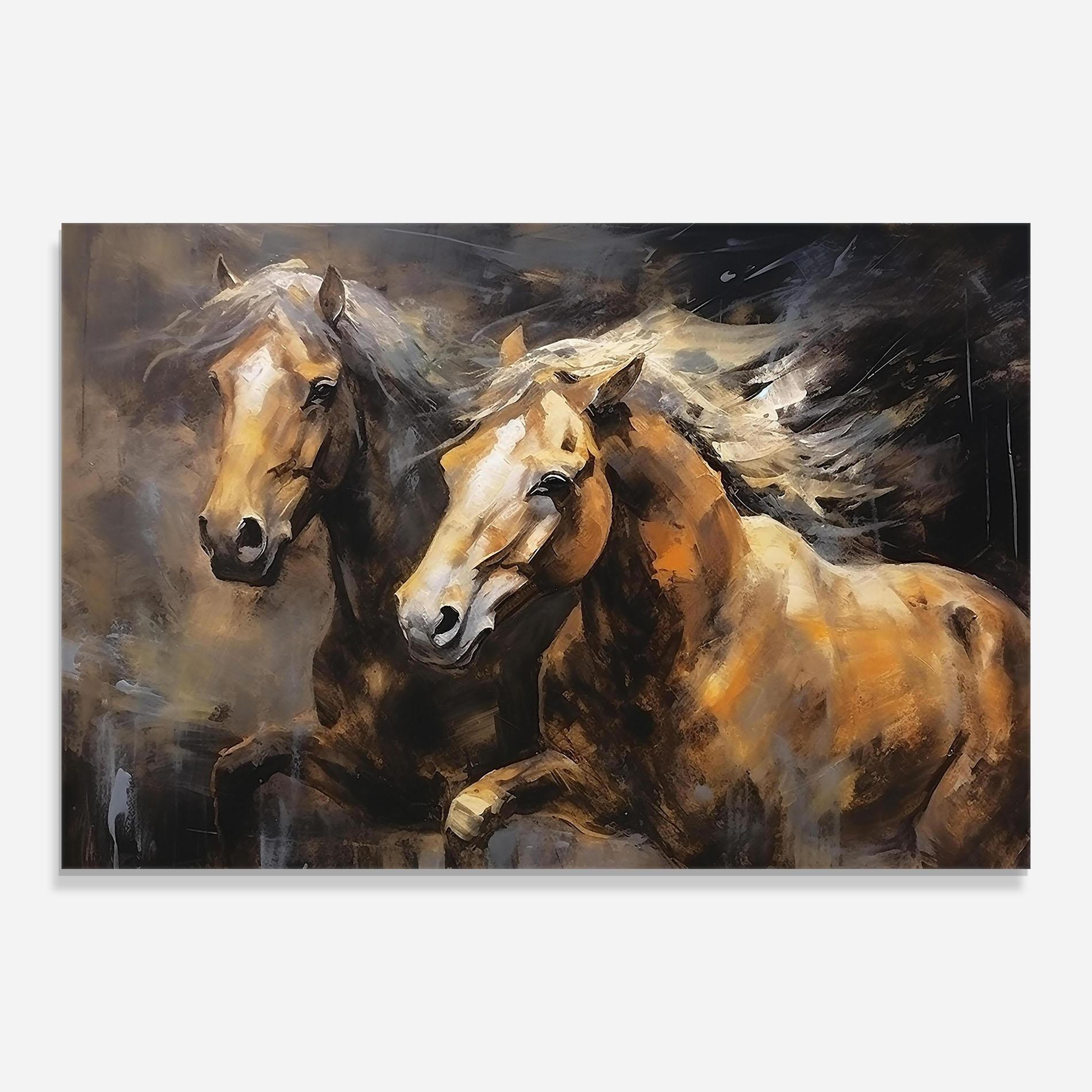Tablou Sticla Brown Horses Running mockup 0