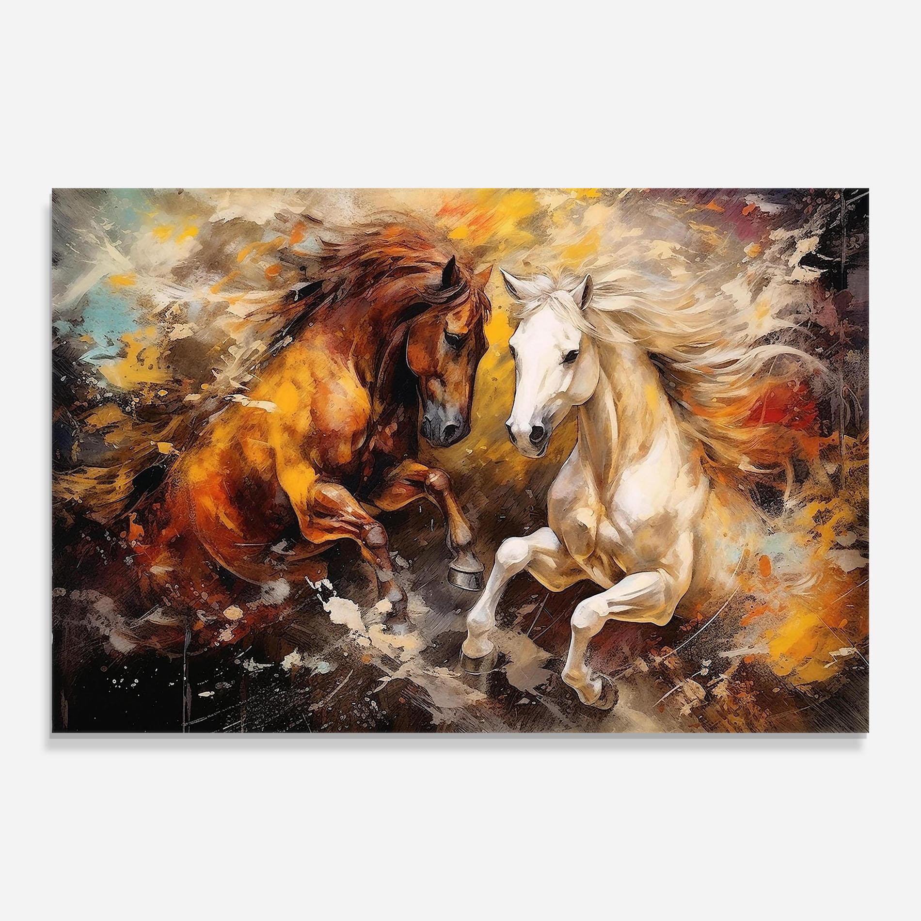 Tablou Sticla Brown White Horses mockup 0