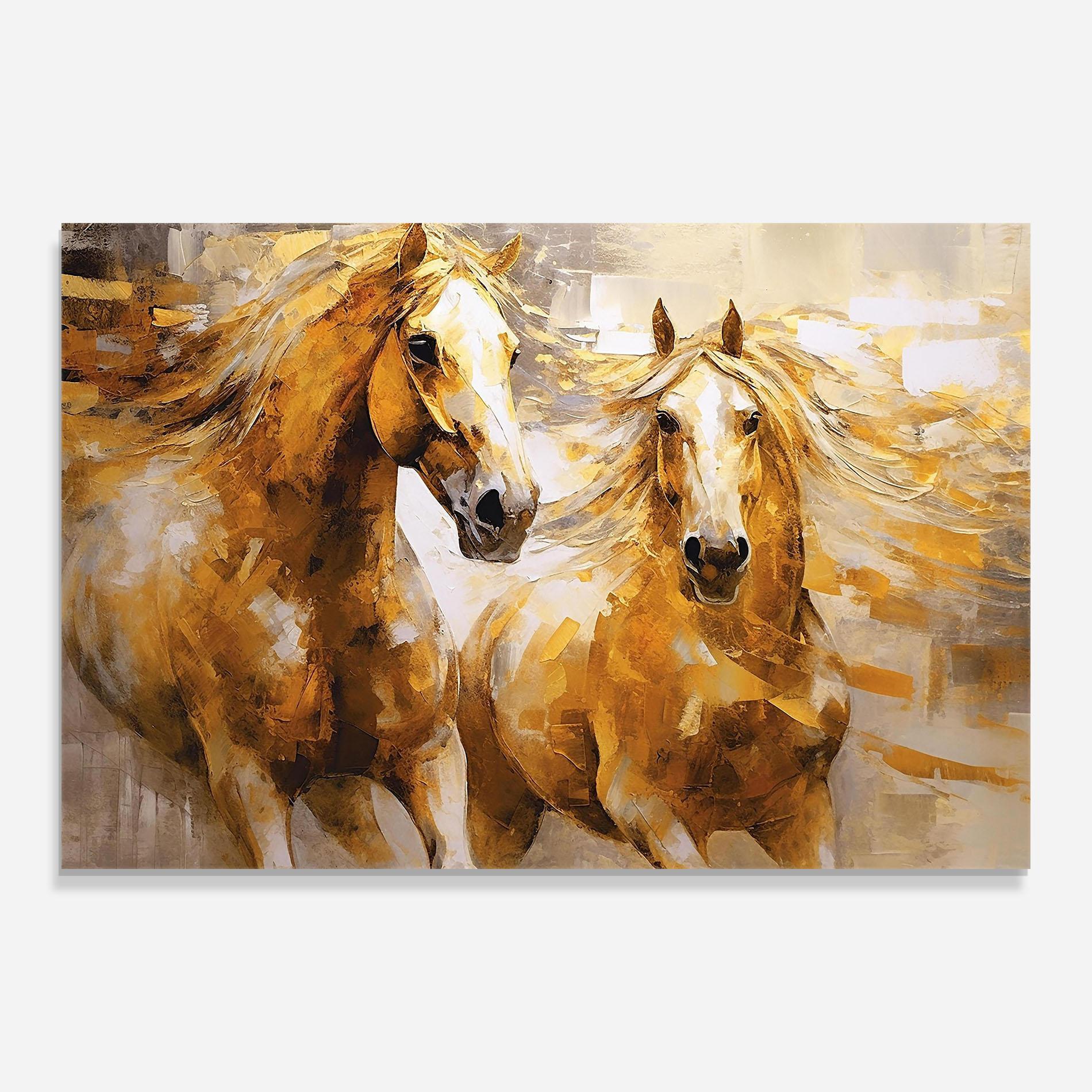 Tablou Sticla Golden Brown Horses mockup 0