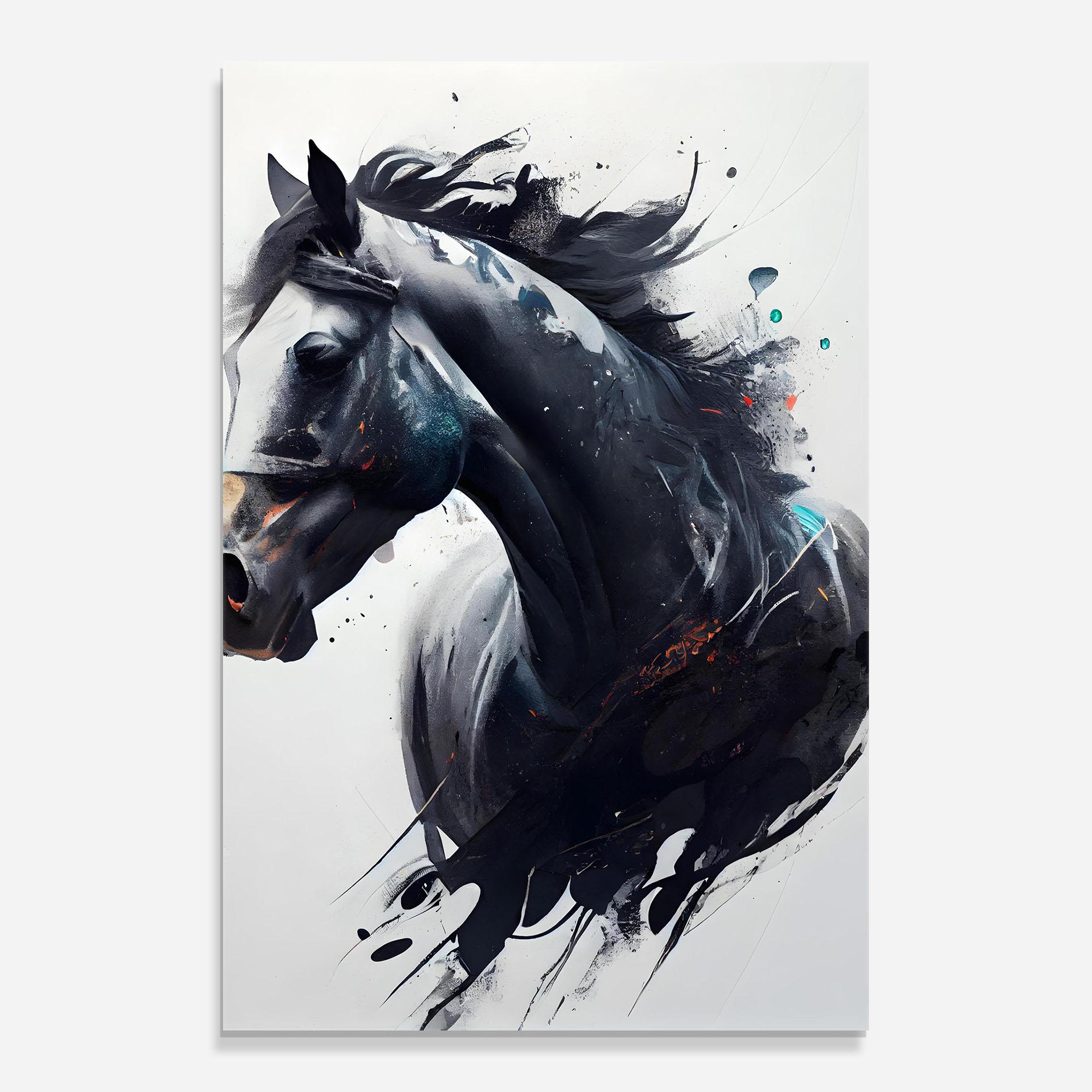 Tablou Sticla Black Paint Horse mockup 0