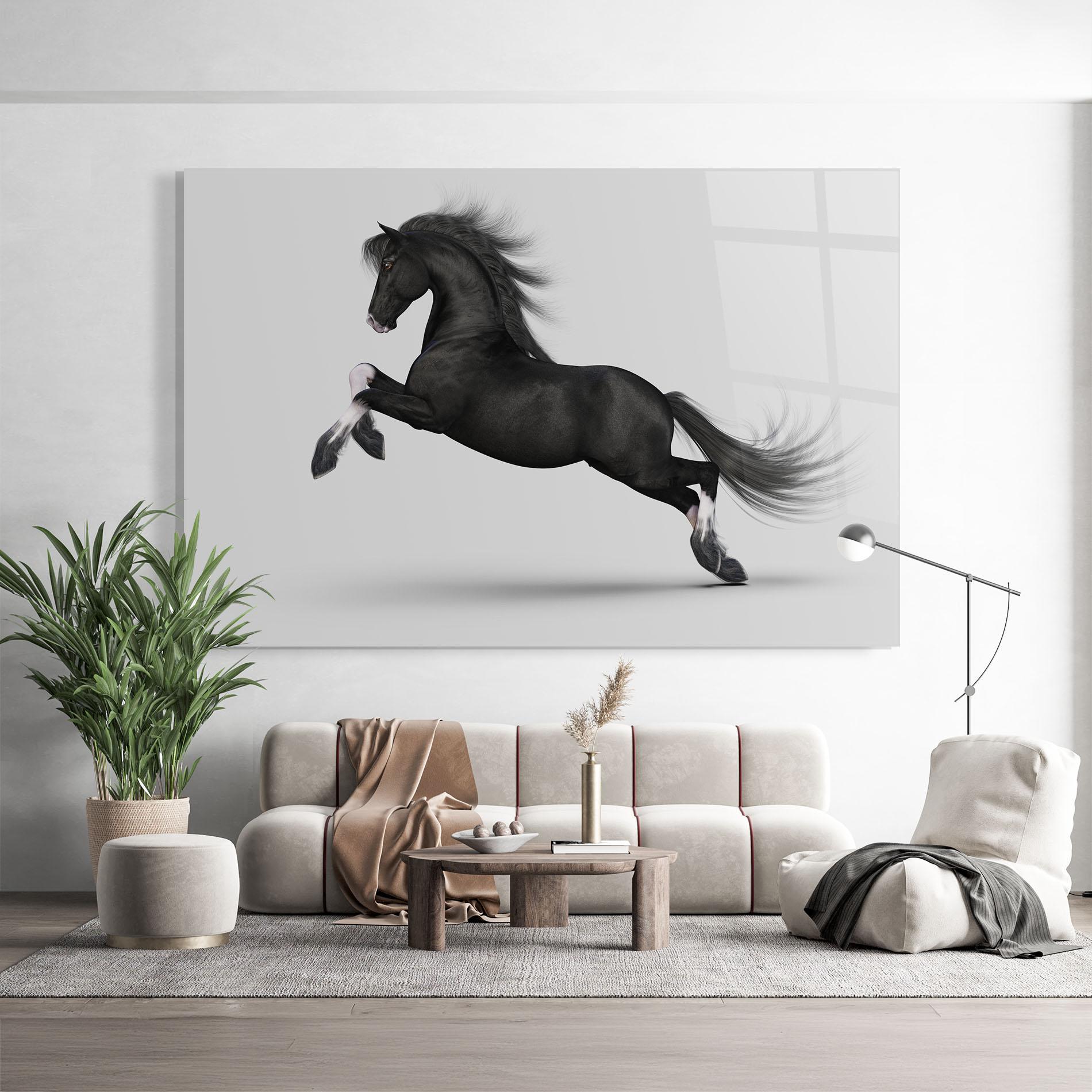 Tablou Sticla Black Horse Galloping mockup 9