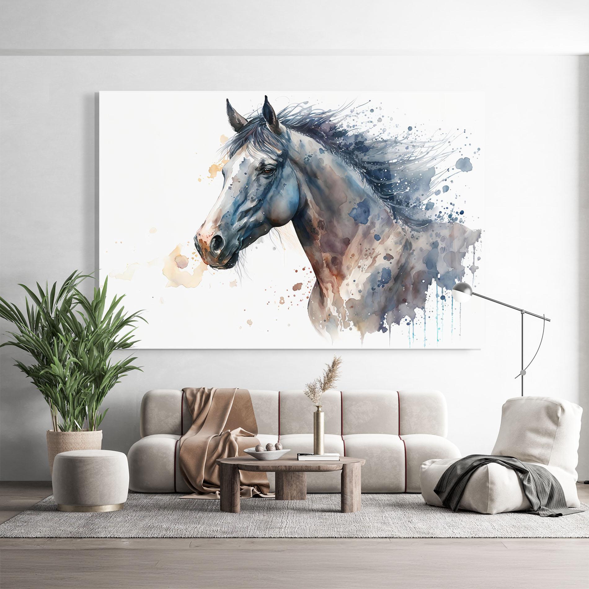 Tablou Sticla Blue Horse Painting mockup 9
