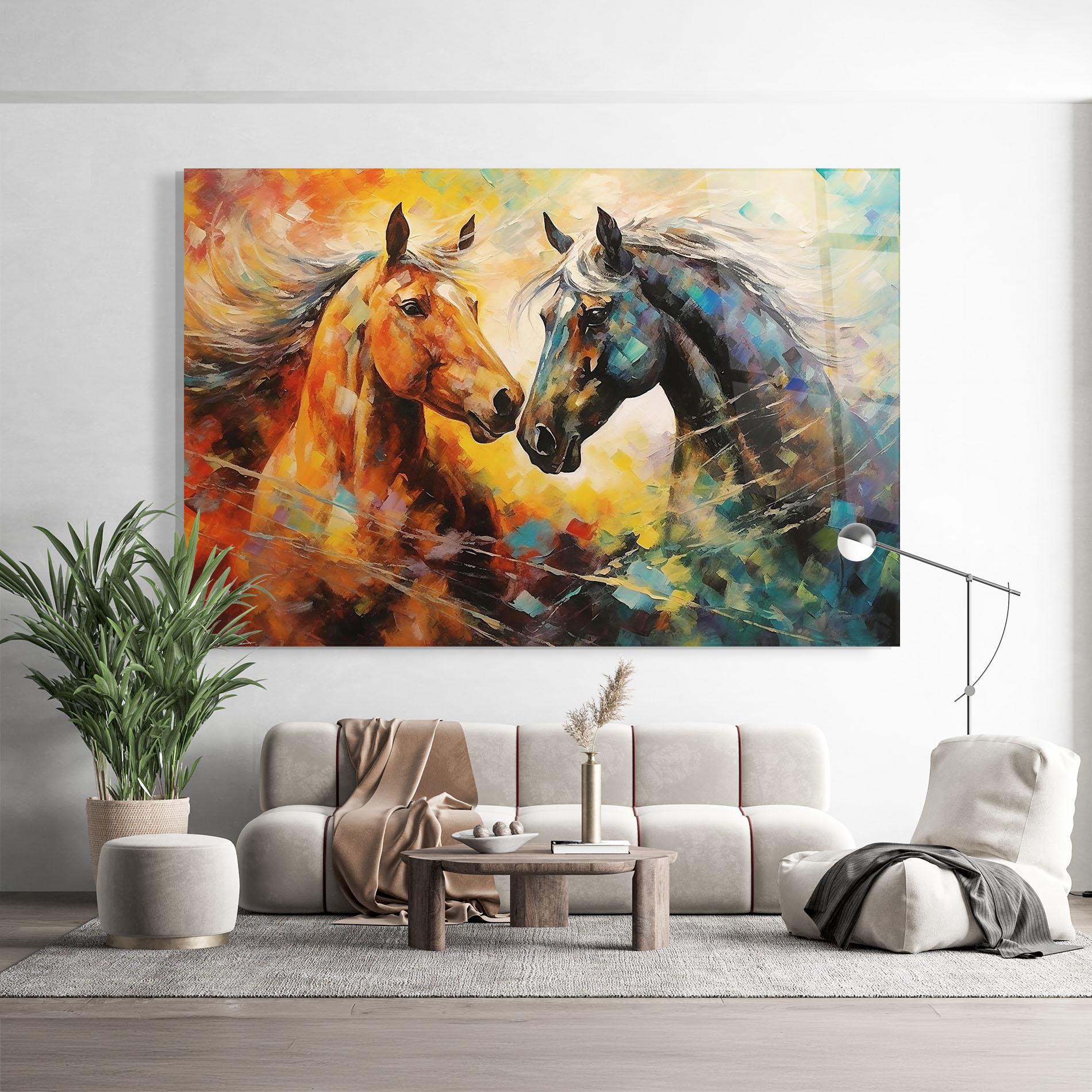 Tablou Sticla Brown Black Horses mockup 9