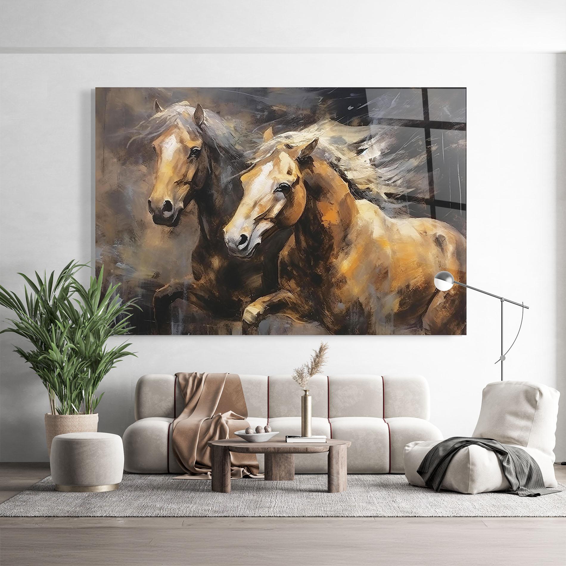 Tablou Sticla Brown Horses Running mockup 9
