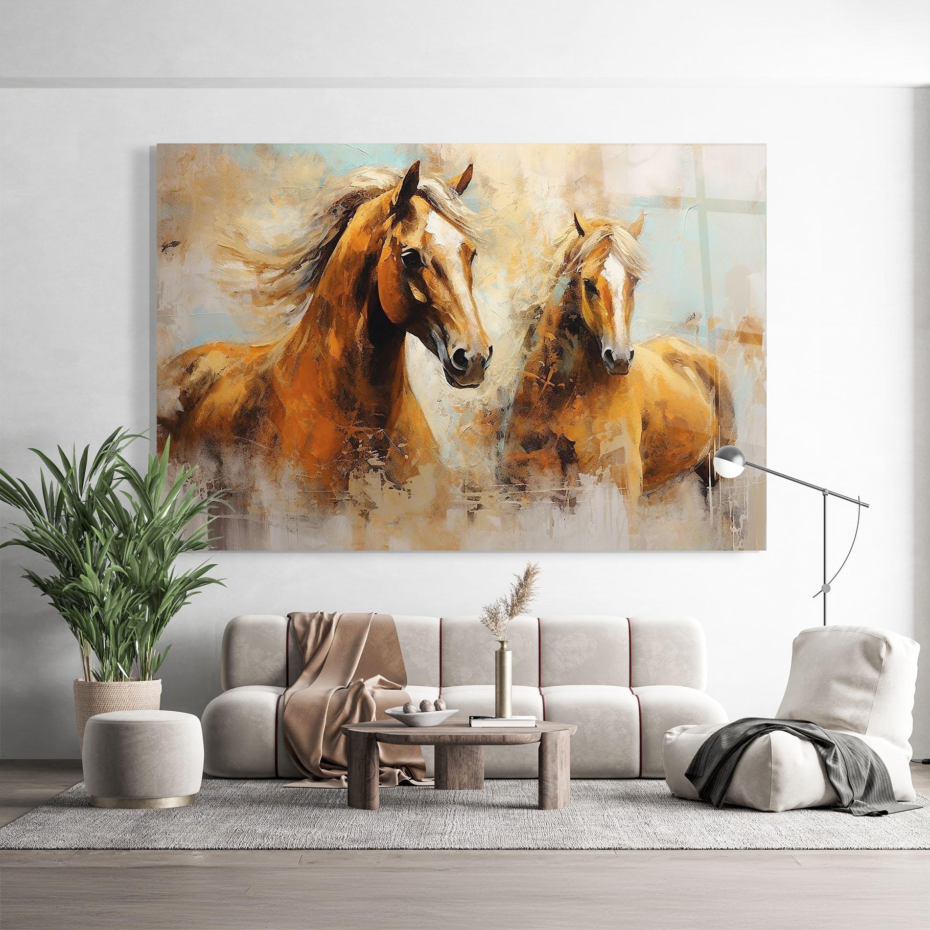 Tablou Sticla Brown Horses Staying mockup 9