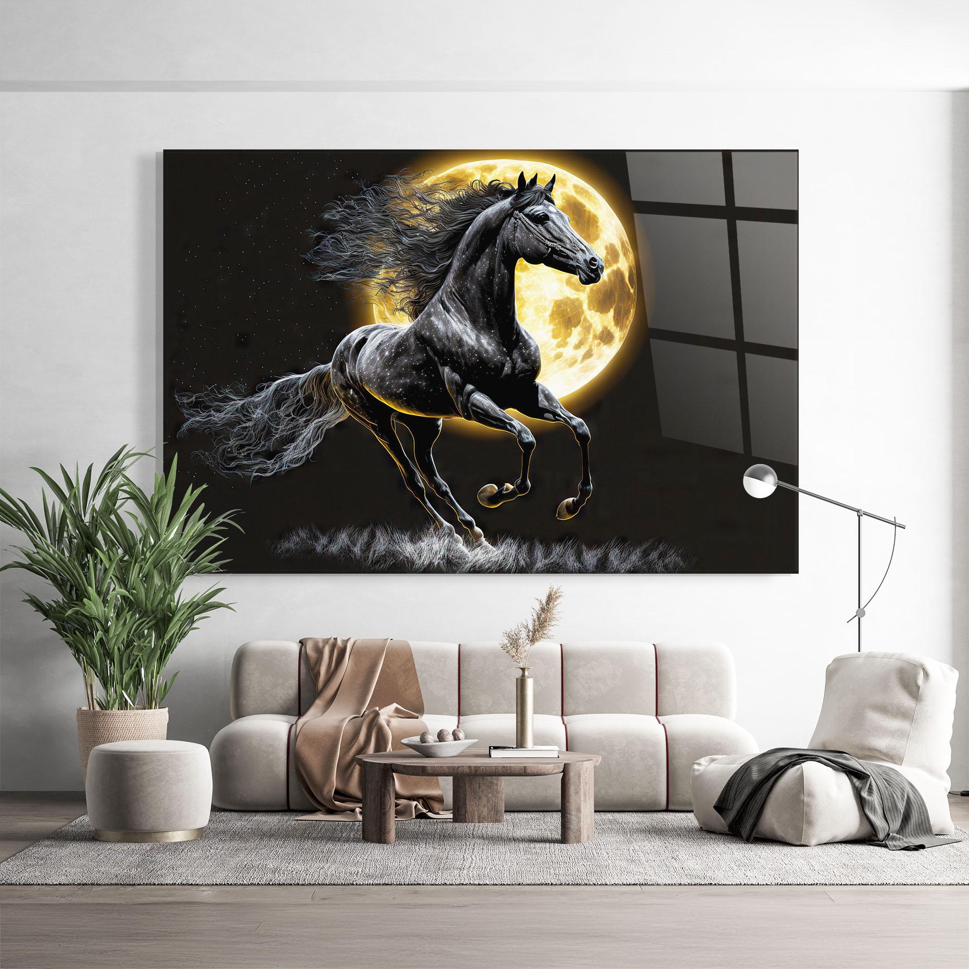 Tablou Sticla Gold Moon Horse mockup 9