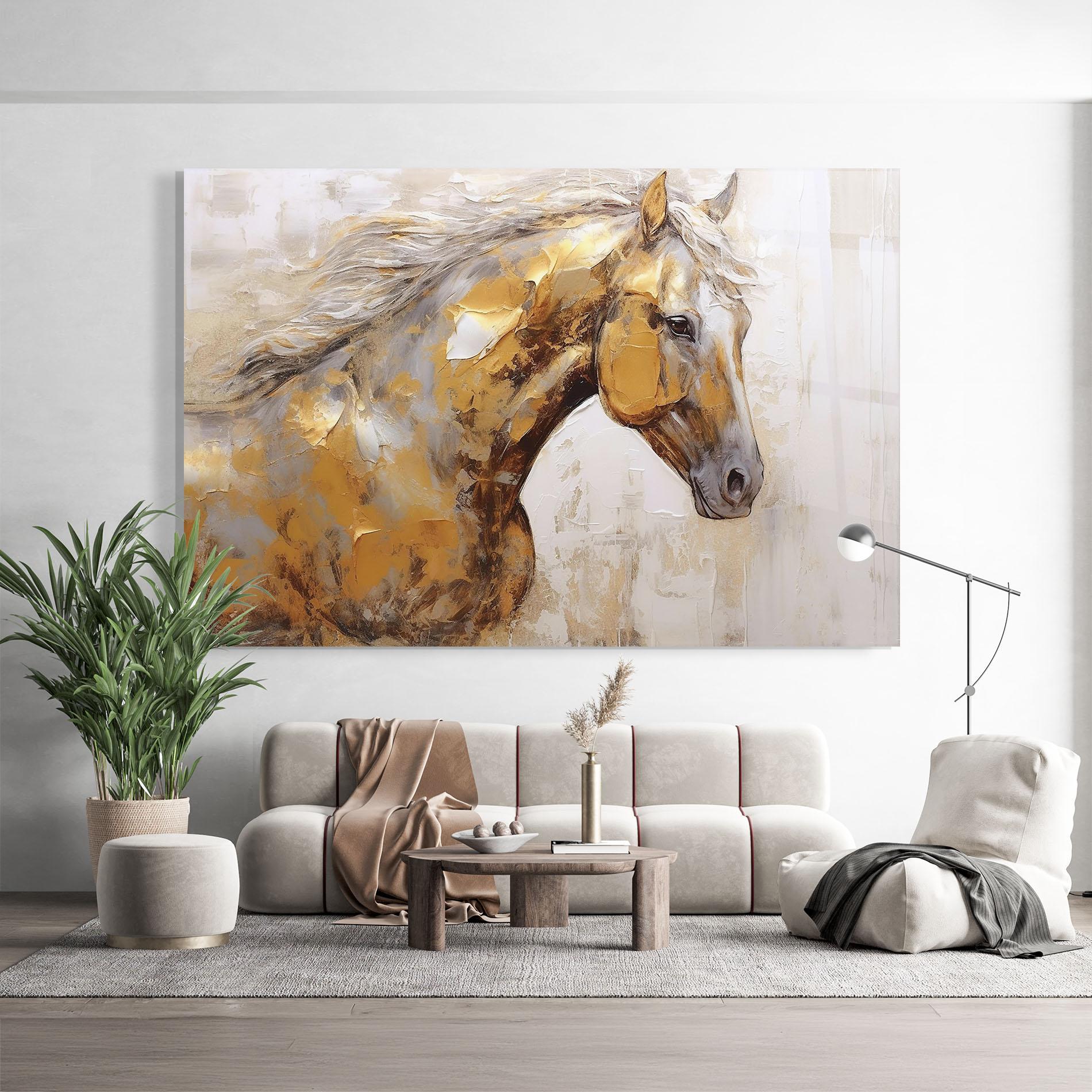 Tablou Sticla Gold Texture Horse mockup 9