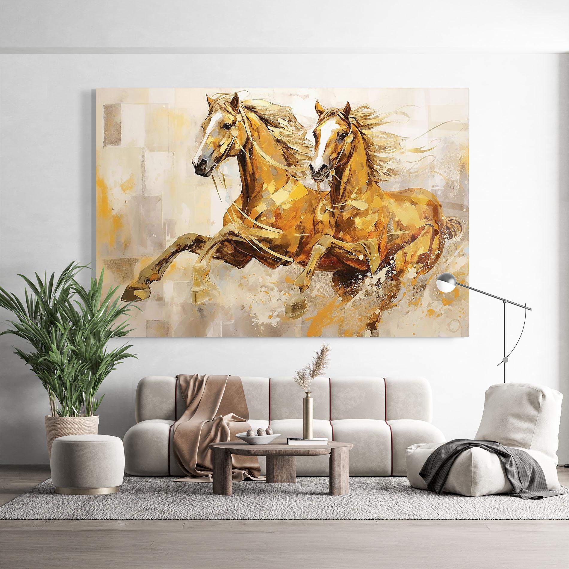 Tablou Sticla Light Brown Horses Running mockup 9