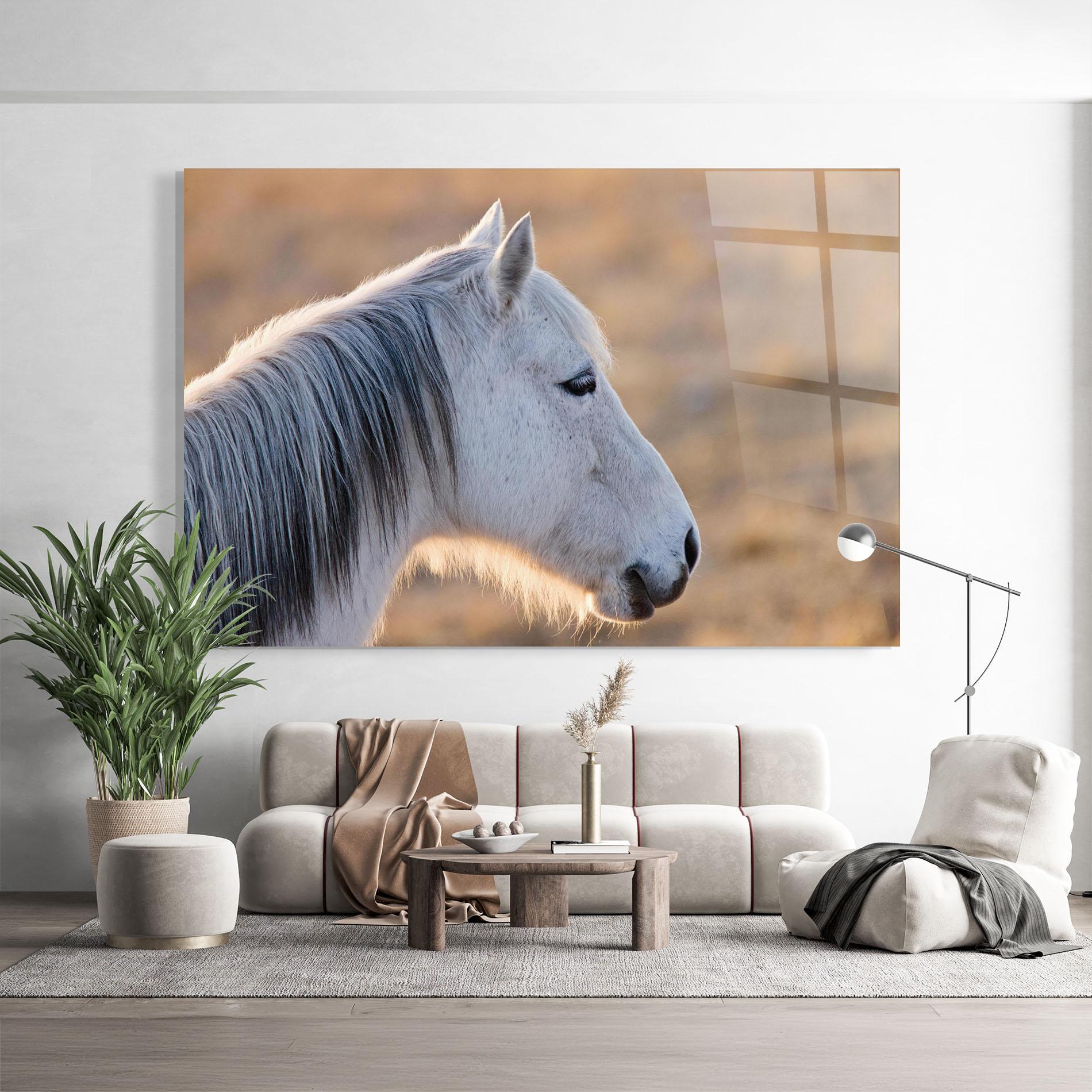 Tablou Sticla Light Gray Horse Looking mockup 9