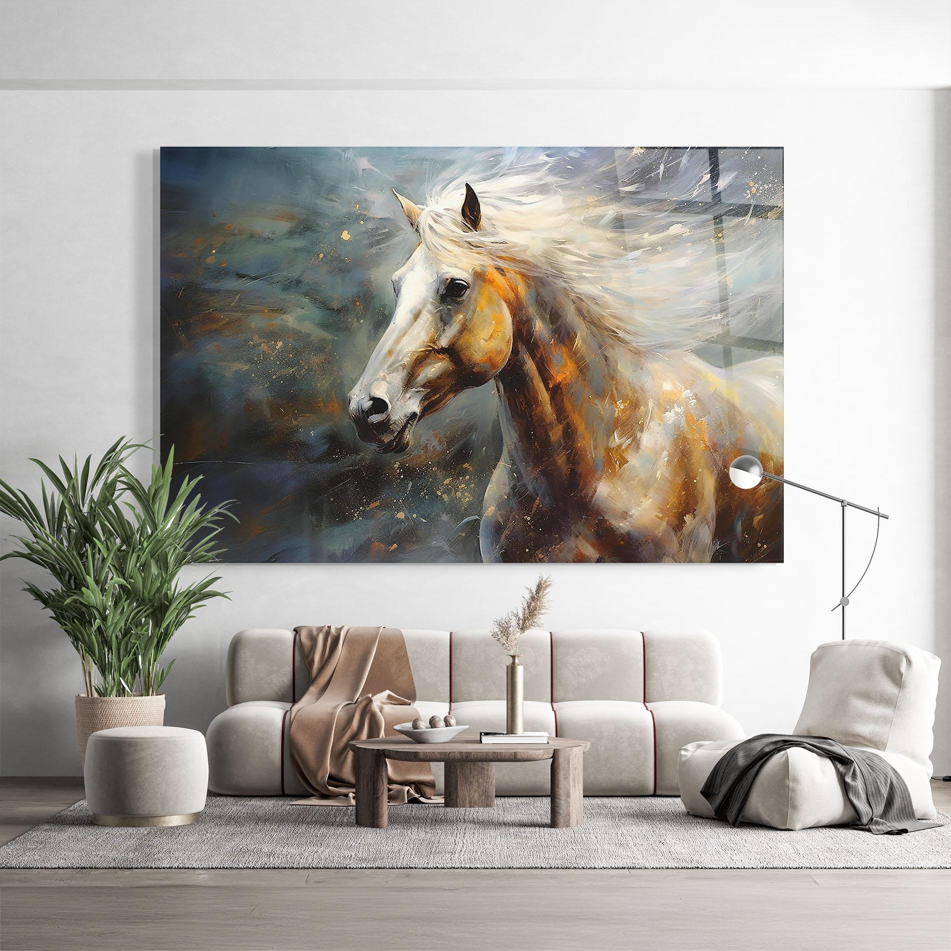 Tablou Sticla White Hair Horse mockup 9