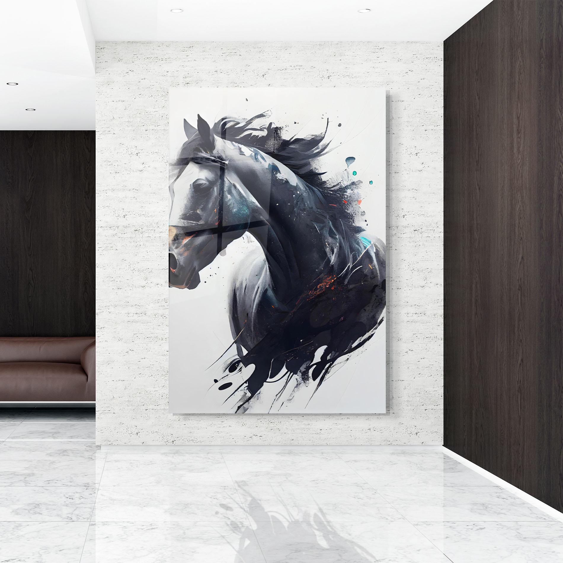 Tablou Sticla Black Paint Horse mockup 9
