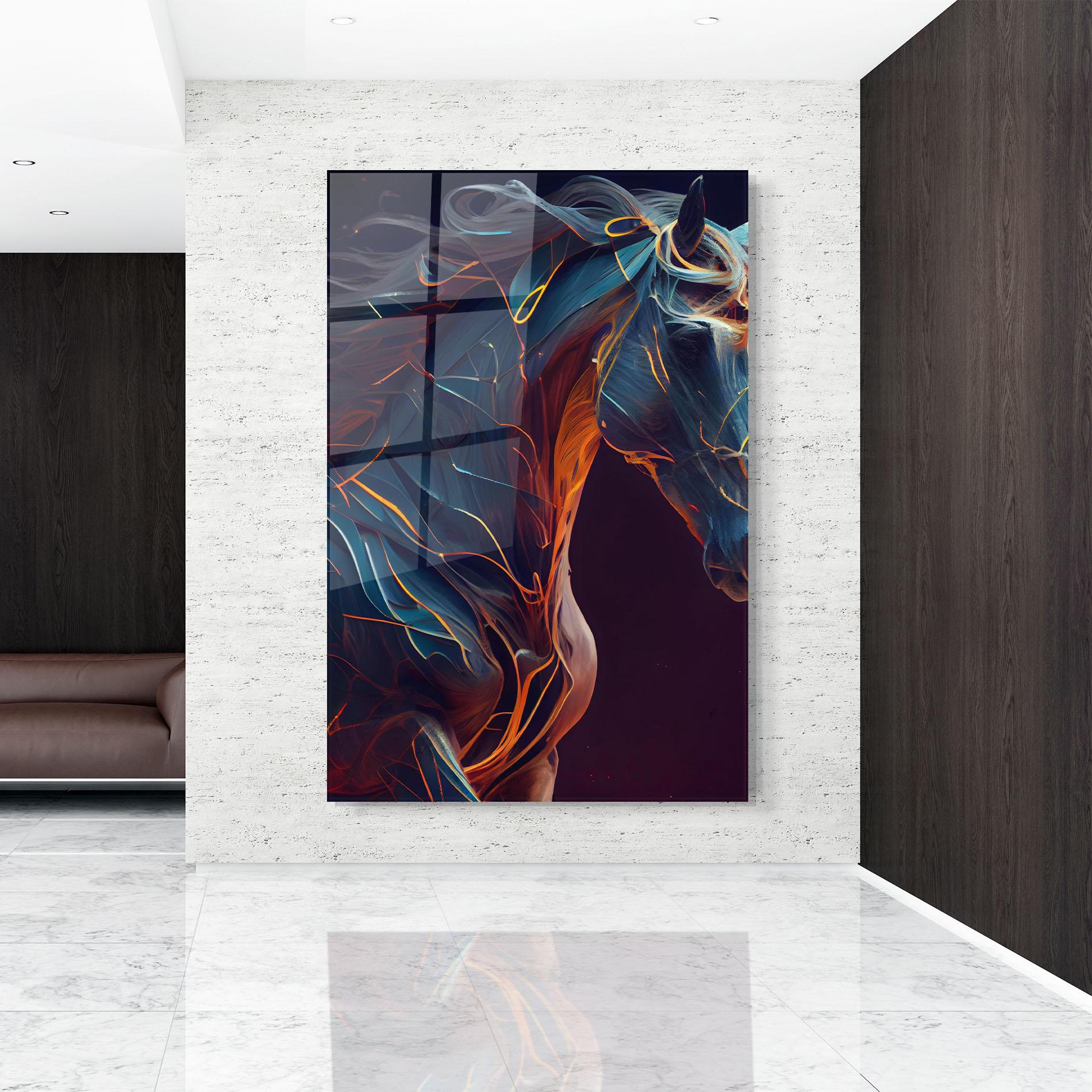 Tablou Sticla Fire Lines Horse mockup 9