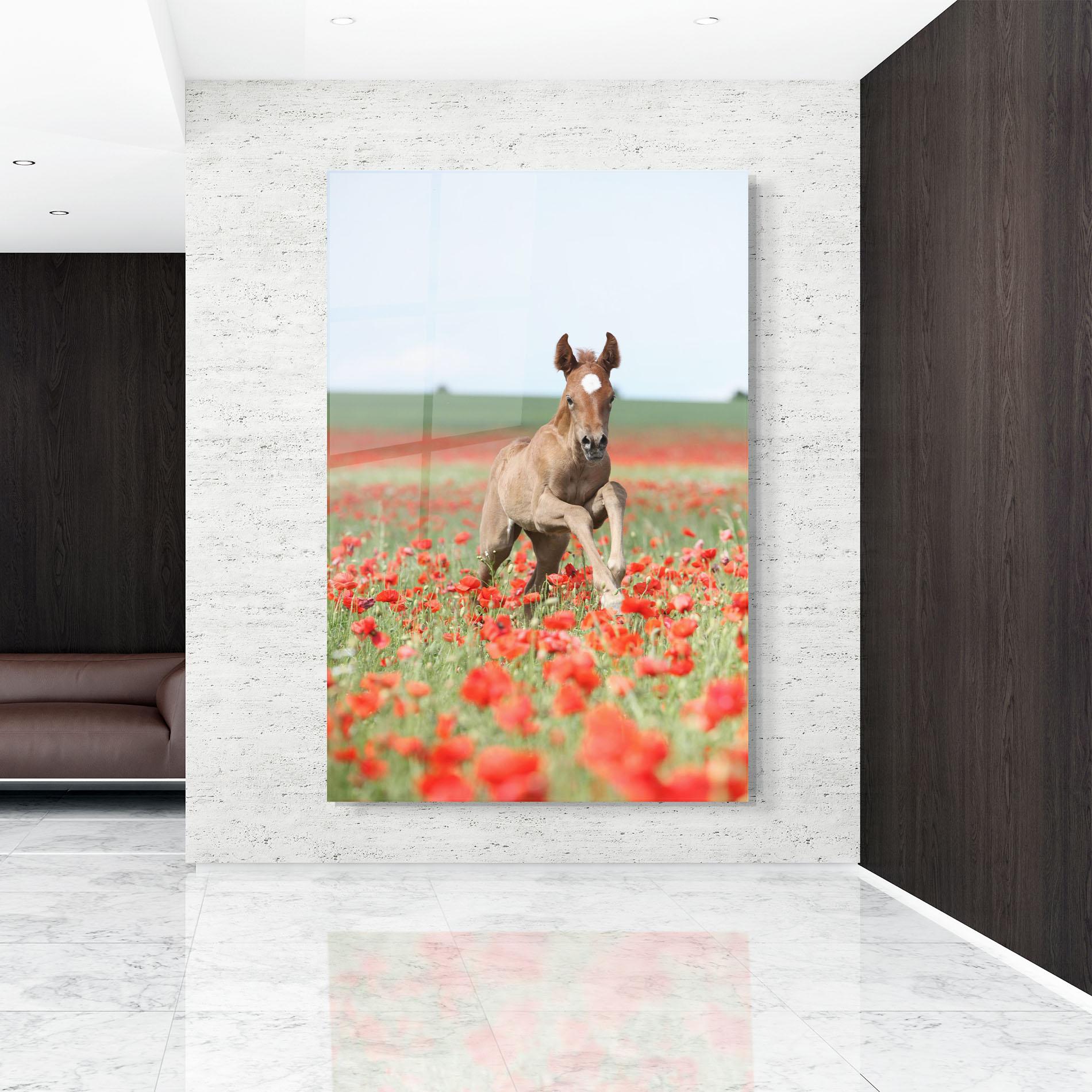 Tablou Sticla Red Flowers Horse mockup 9