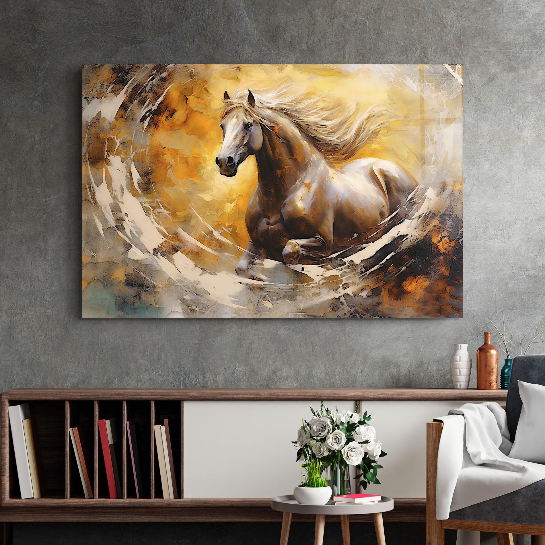Tablou Sticla Beautiful Horse Running mockup 2