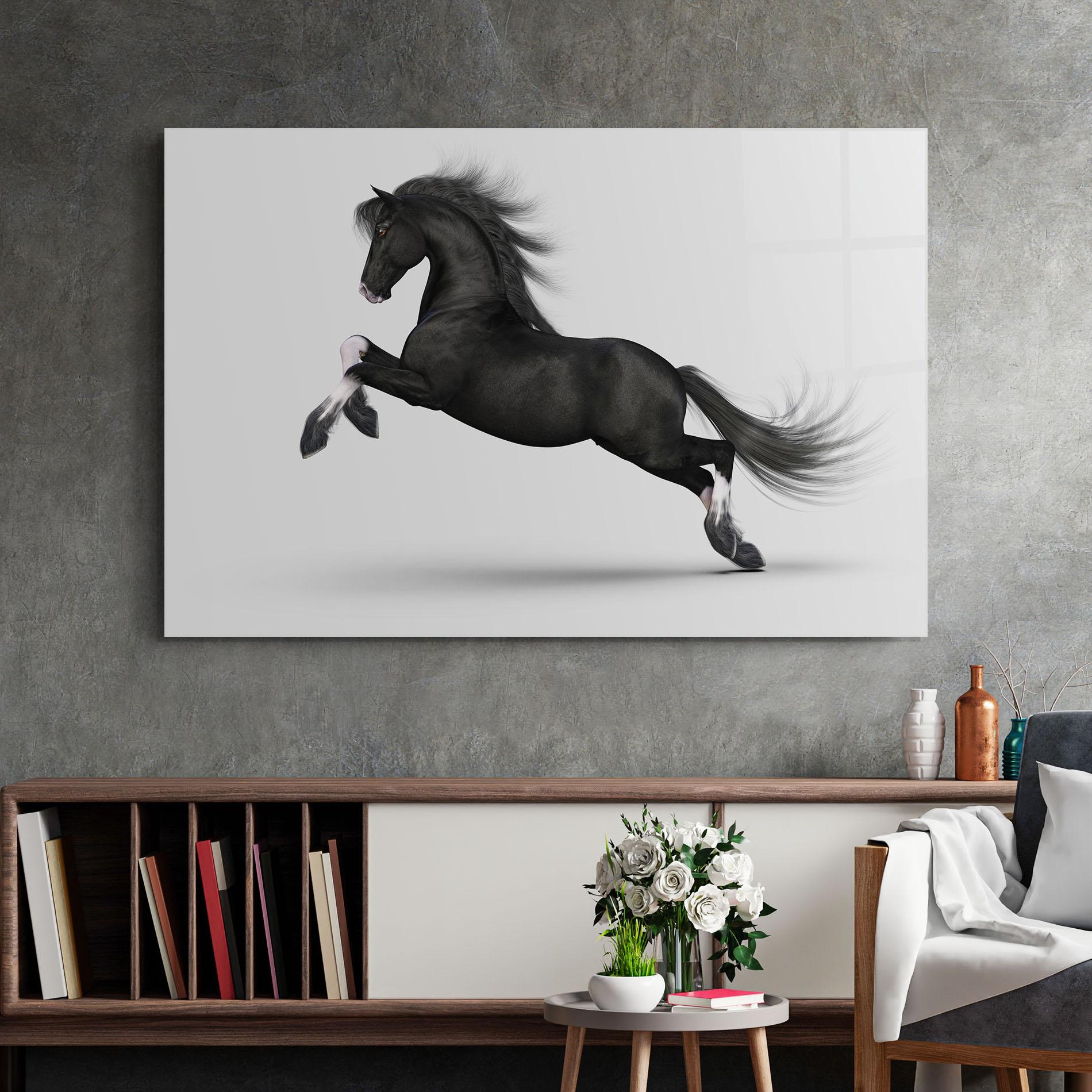 Tablou Sticla Black Horse Galloping mockup 2