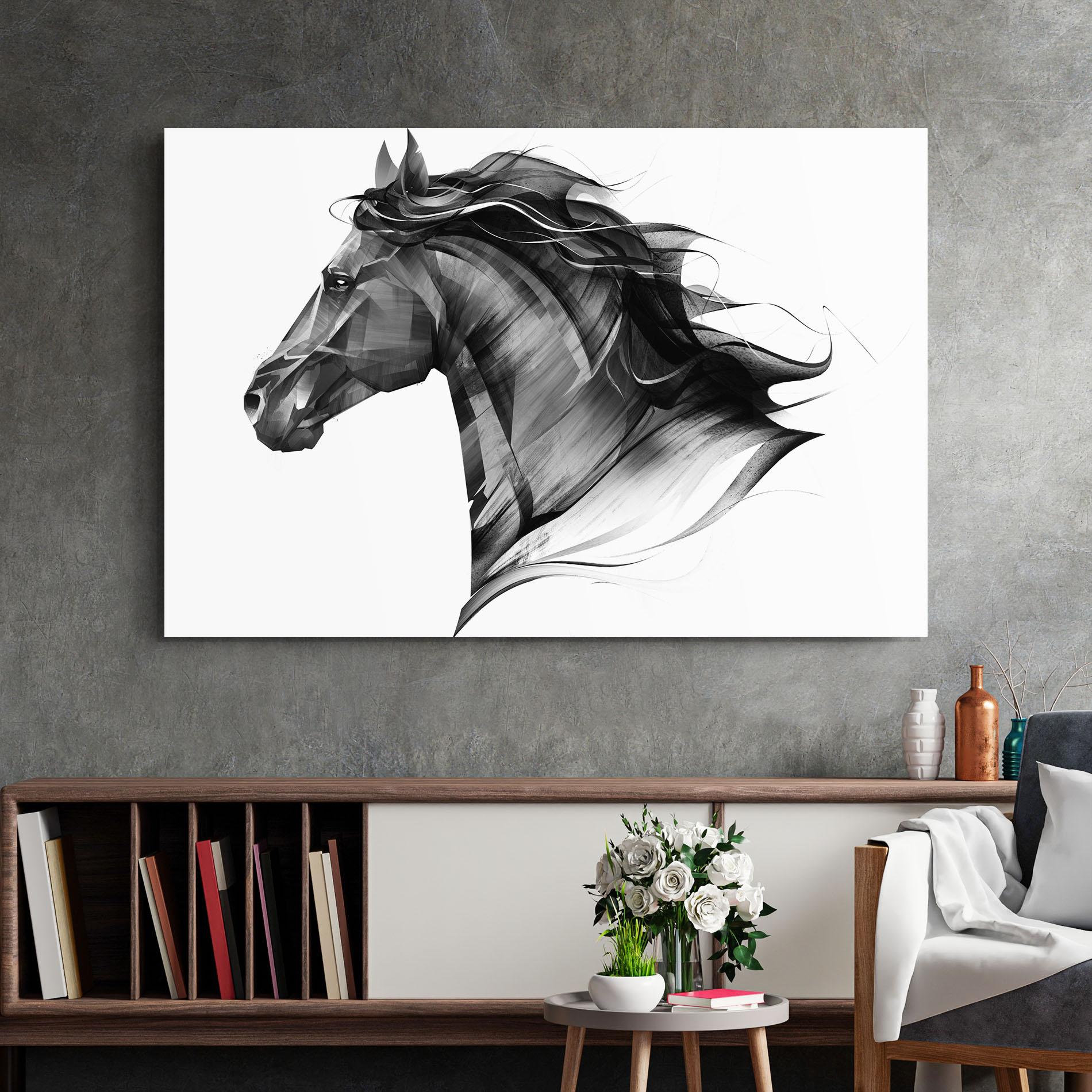 Tablou Sticla Black Portrait Horse mockup 2