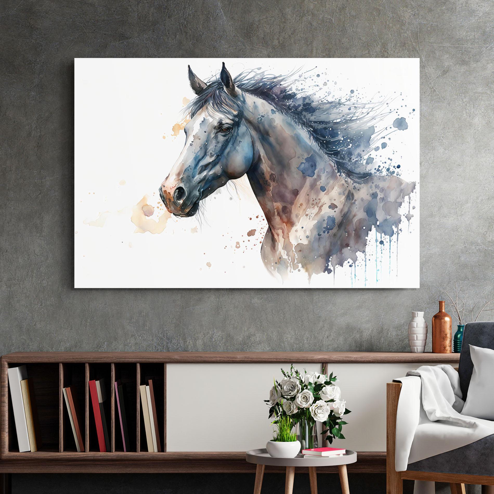 Tablou Sticla Blue Horse Painting mockup 2