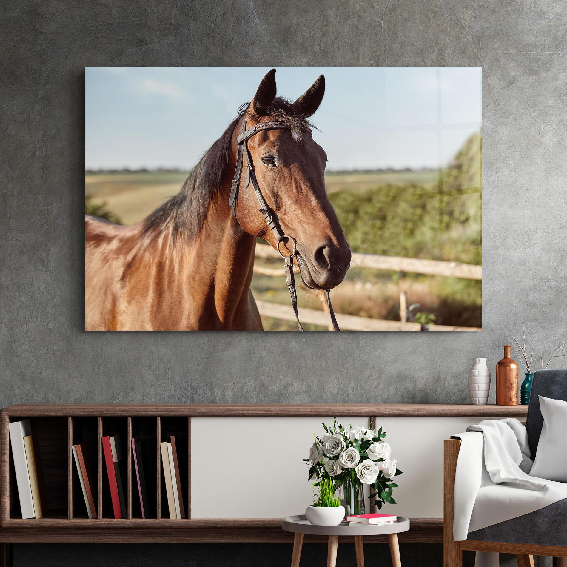 Tablou Sticla Brown Horse Close Up mockup 2