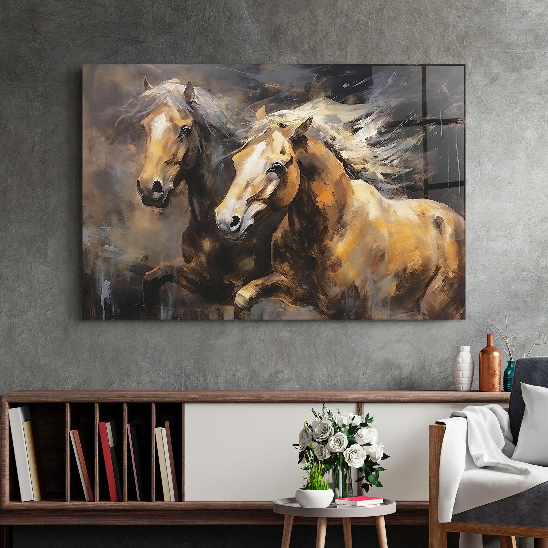 Tablou Sticla Brown Horses Running mockup 2