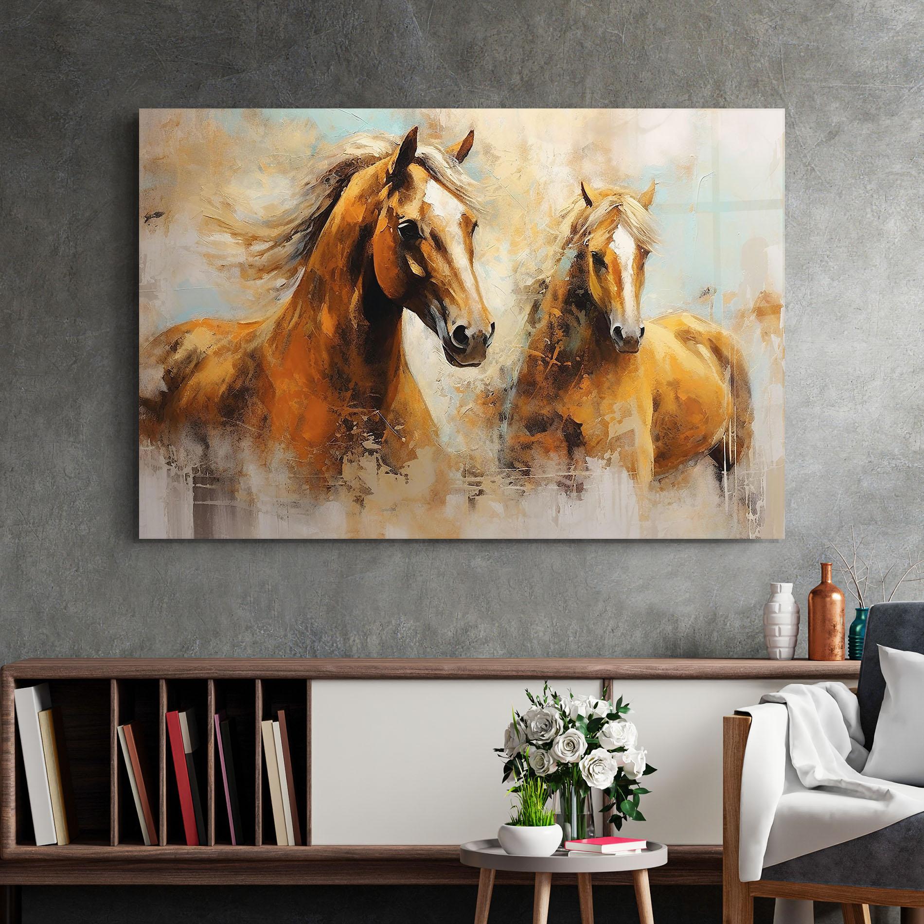 Tablou Sticla Brown Horses Staying mockup 2