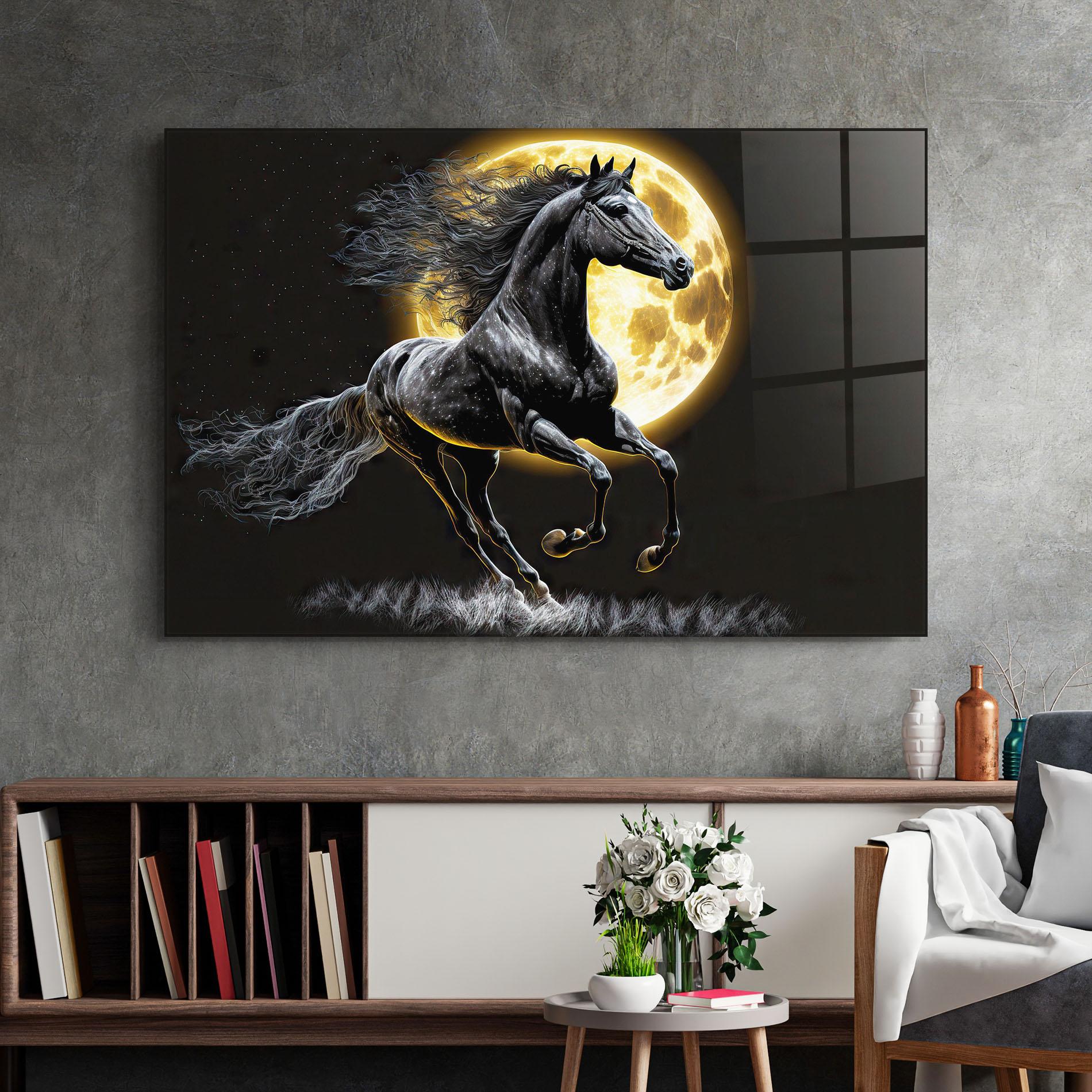 Tablou Sticla Gold Moon Horse mockup 2