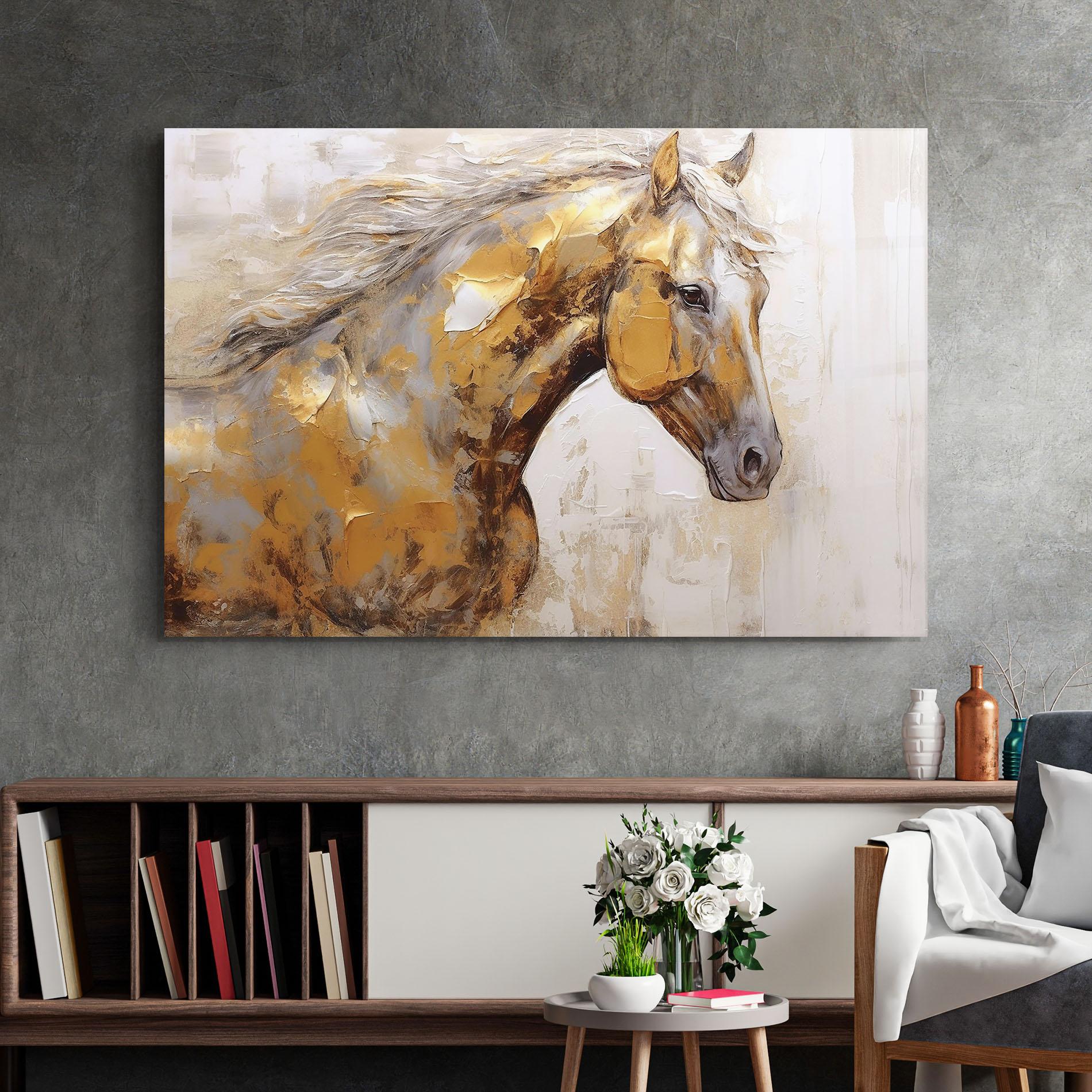 Tablou Sticla Gold Texture Horse mockup 2