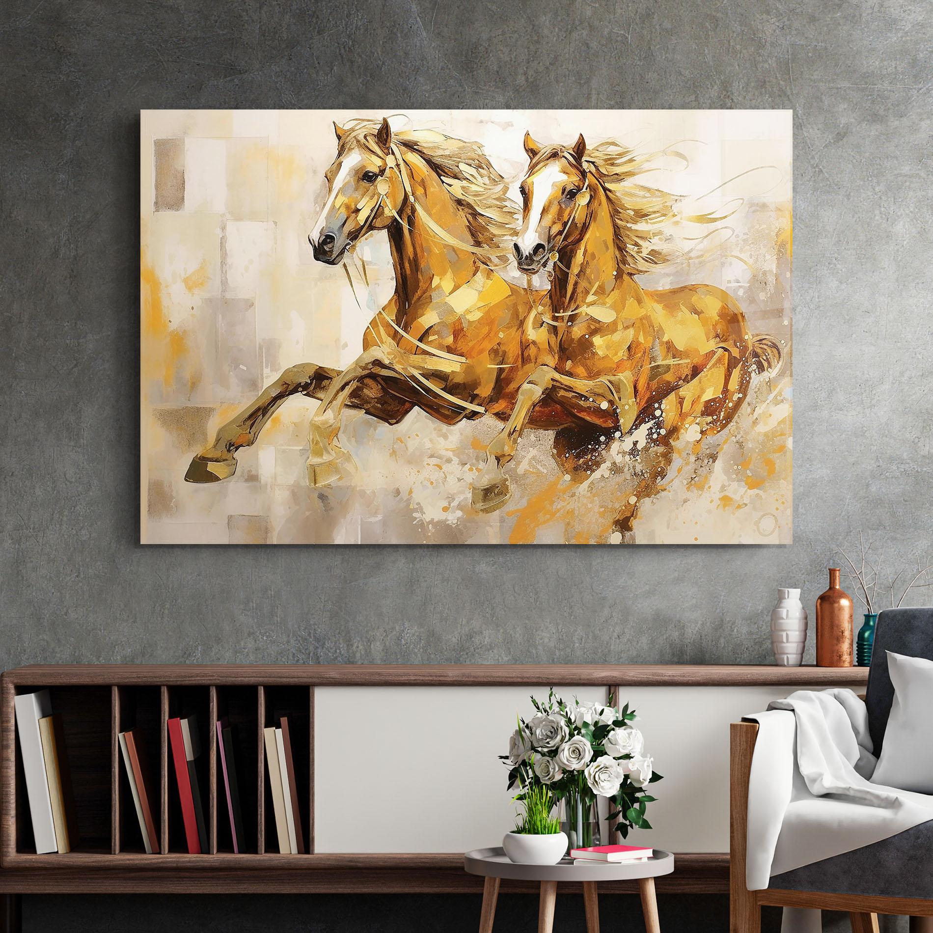 Tablou Sticla Light Brown Horses Running mockup 2
