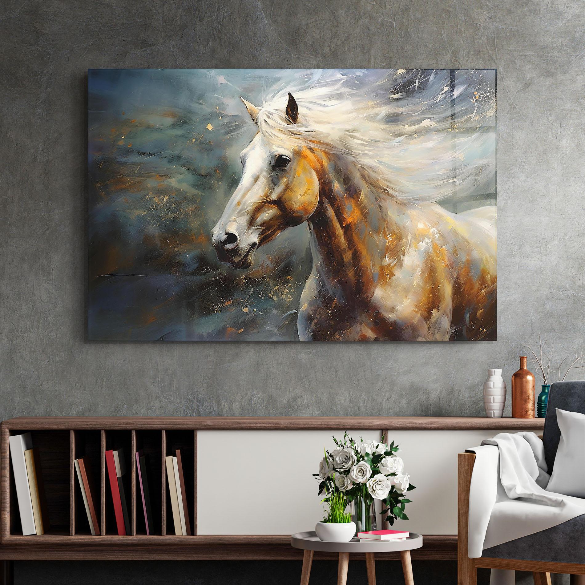 Tablou Sticla White Hair Horse mockup 2