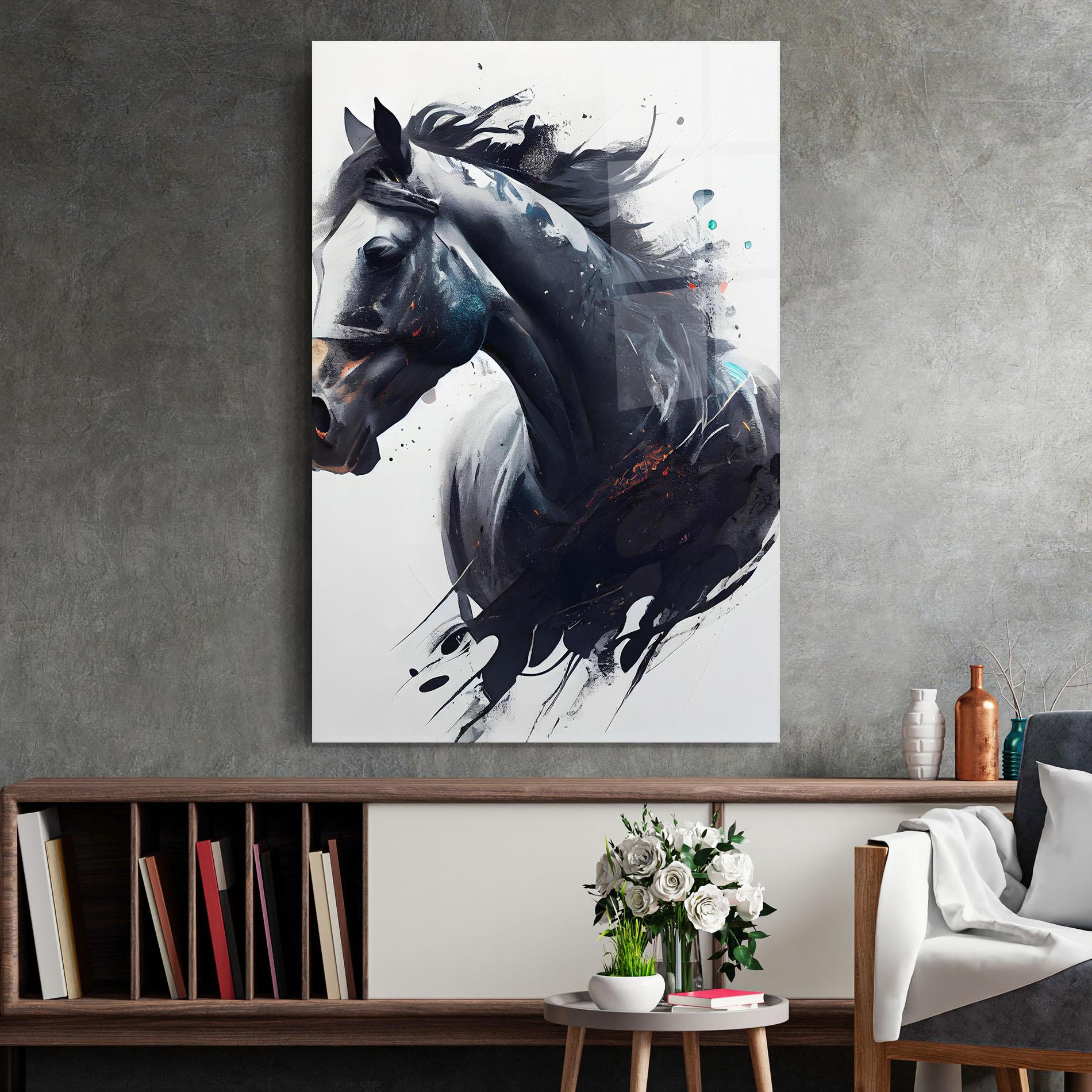 Tablou Sticla Black Paint Horse mockup 2