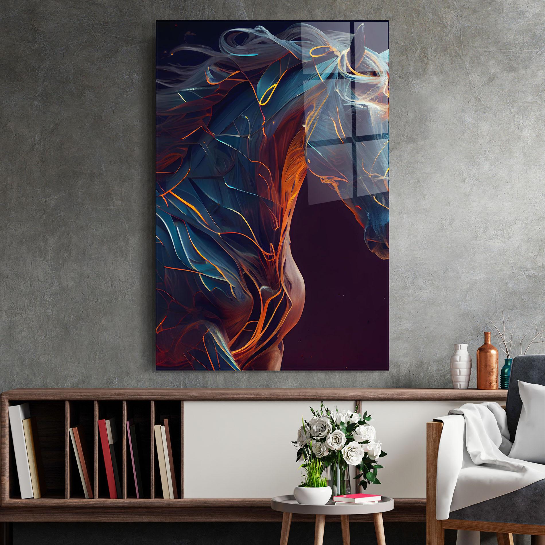 Tablou Sticla Fire Lines Horse mockup 2