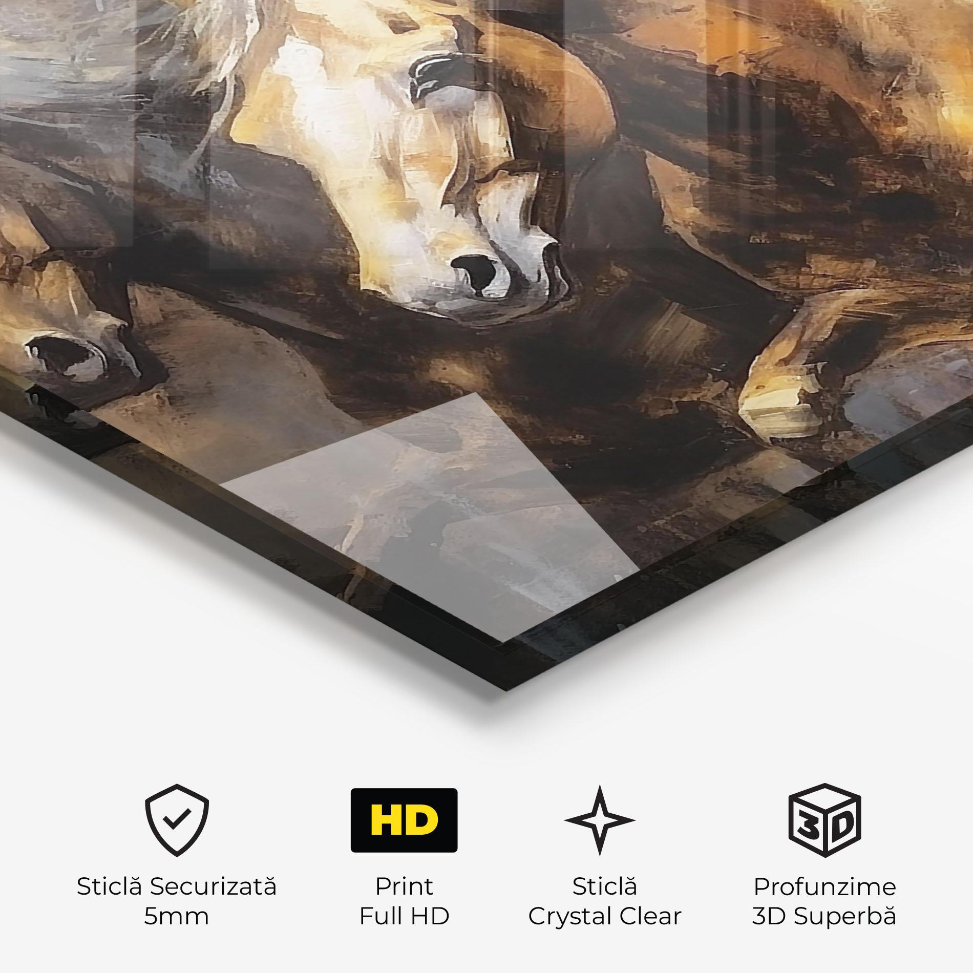 Tablou Sticla Brown Horses Running mockup 3