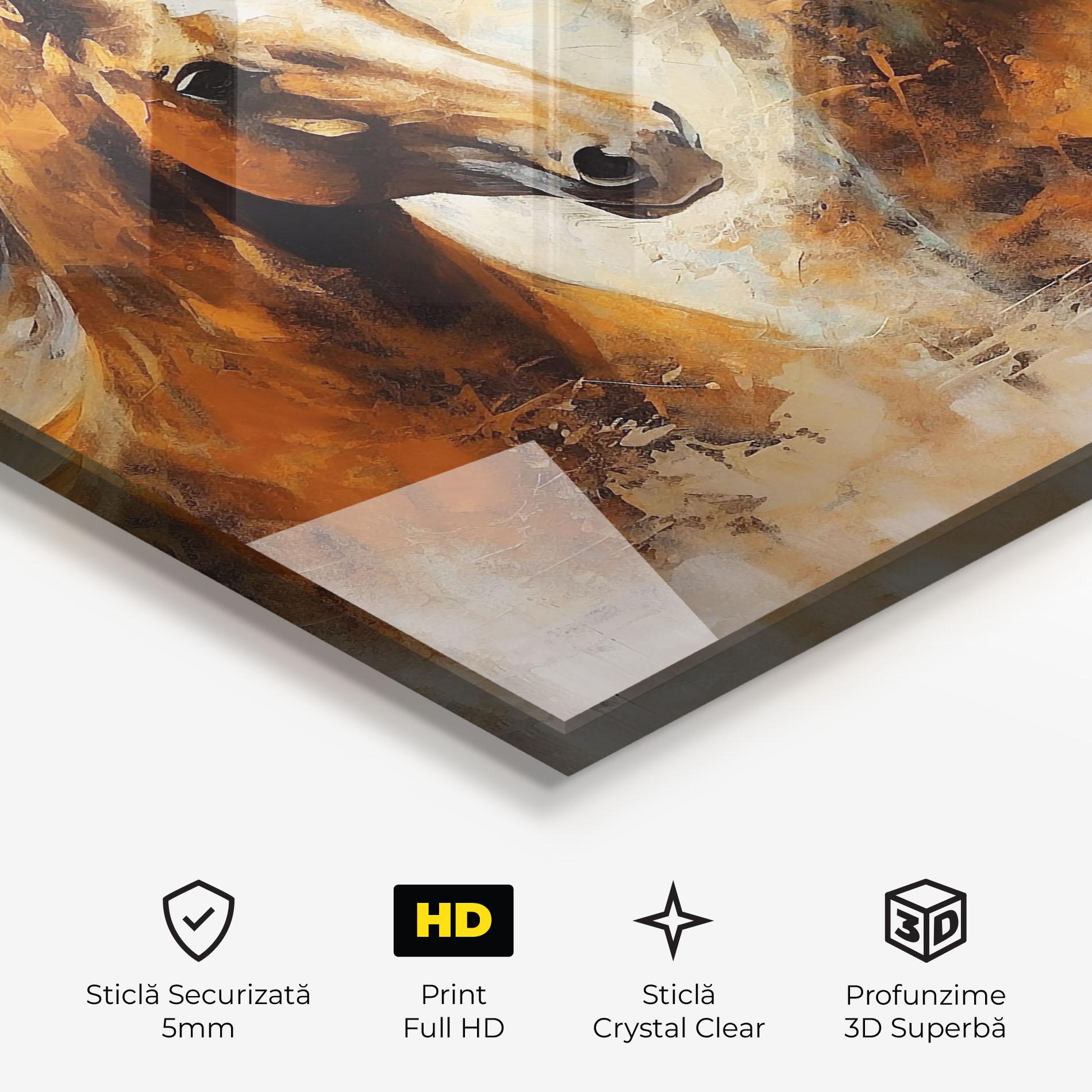 Tablou Sticla Brown Horses Staying mockup 3