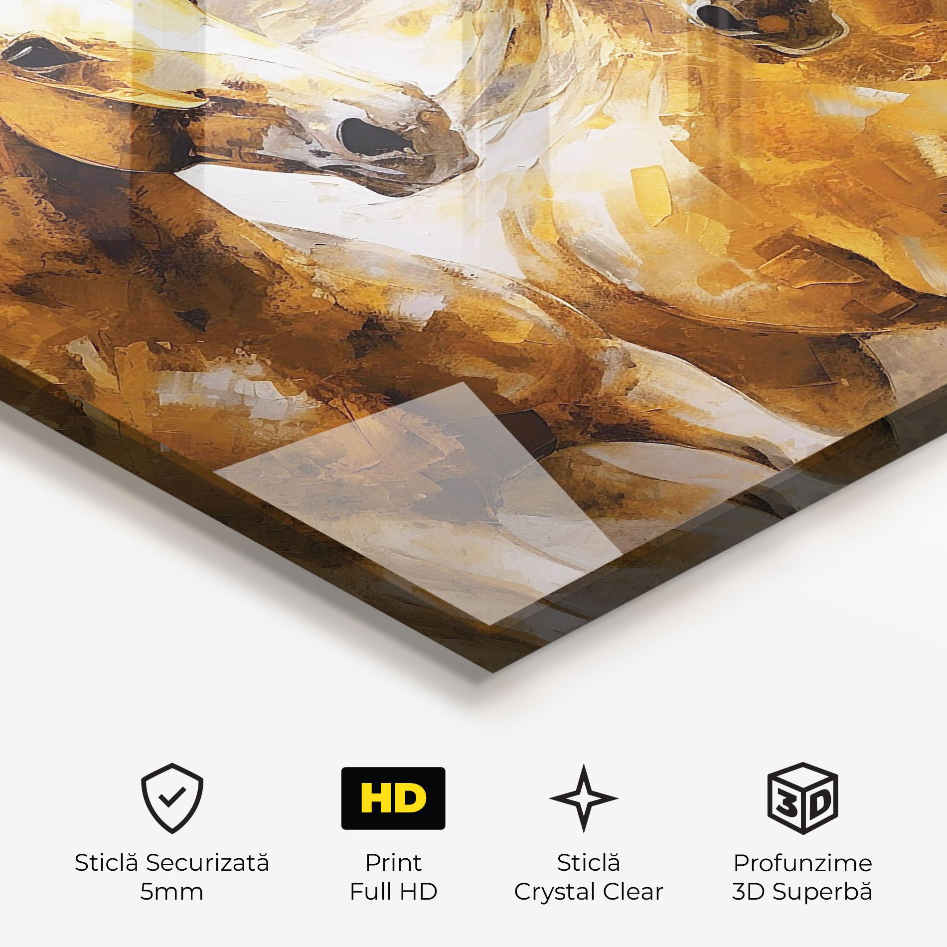 Tablou Sticla Golden Brown Horses mockup 3