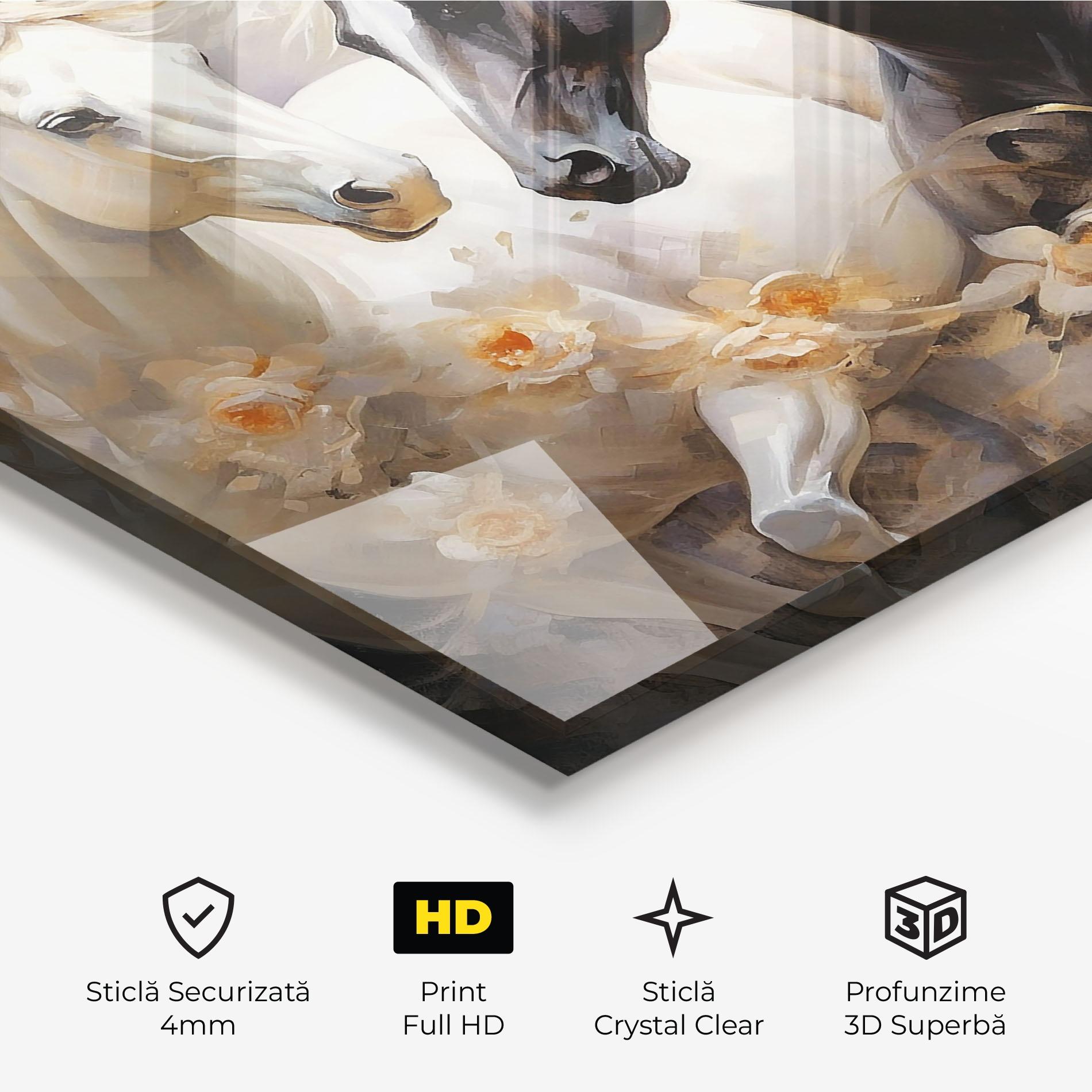 Tablou Sticla Black And White Horses mockup 3